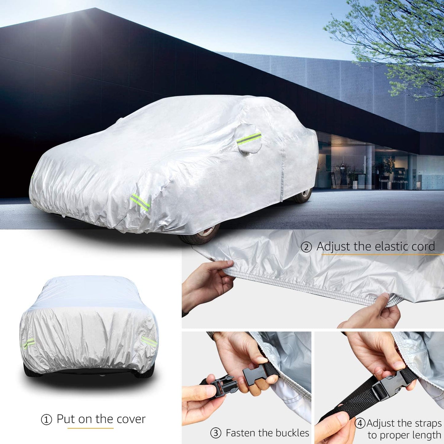 Amazon Basics Silver Weatherproof Car Cover - 150D Oxford, Sedans up to 180"