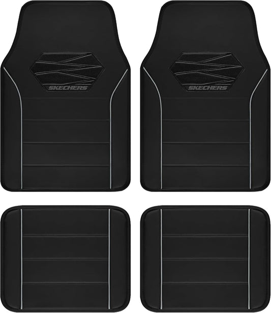 Skechers Memory Foam Car Mats,Leather Piping Floor Mats with Anti-Slip Pad,Universal Waterproof Fit Automotive Floor Mats for SUV,Vans,sedans,Trucks,Full Set 4pcs Grey