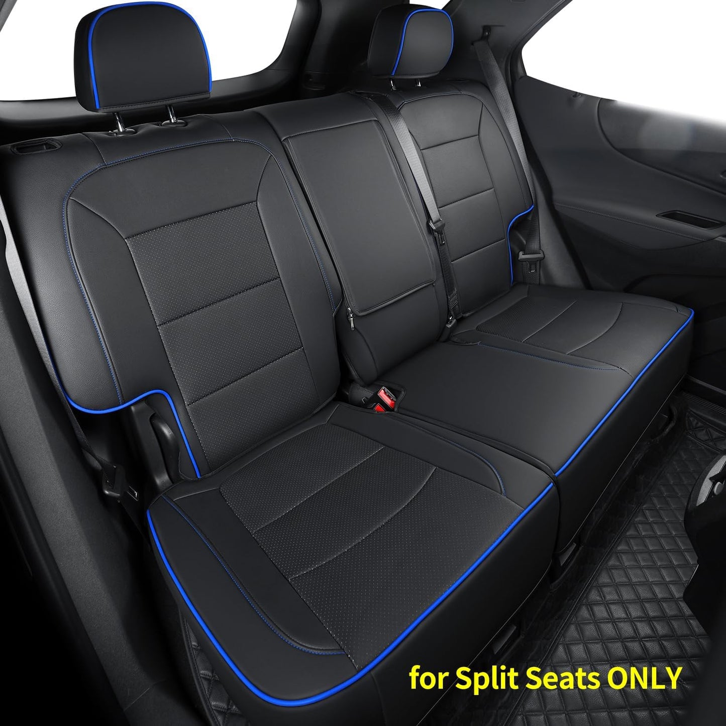 RISINGSTAR Terrain Seat Covers, fit for 2018-2024 GMC Terrain SUV with Rear Split Seats, Water Proof Faux Leather(Full Set, Black&Blue)