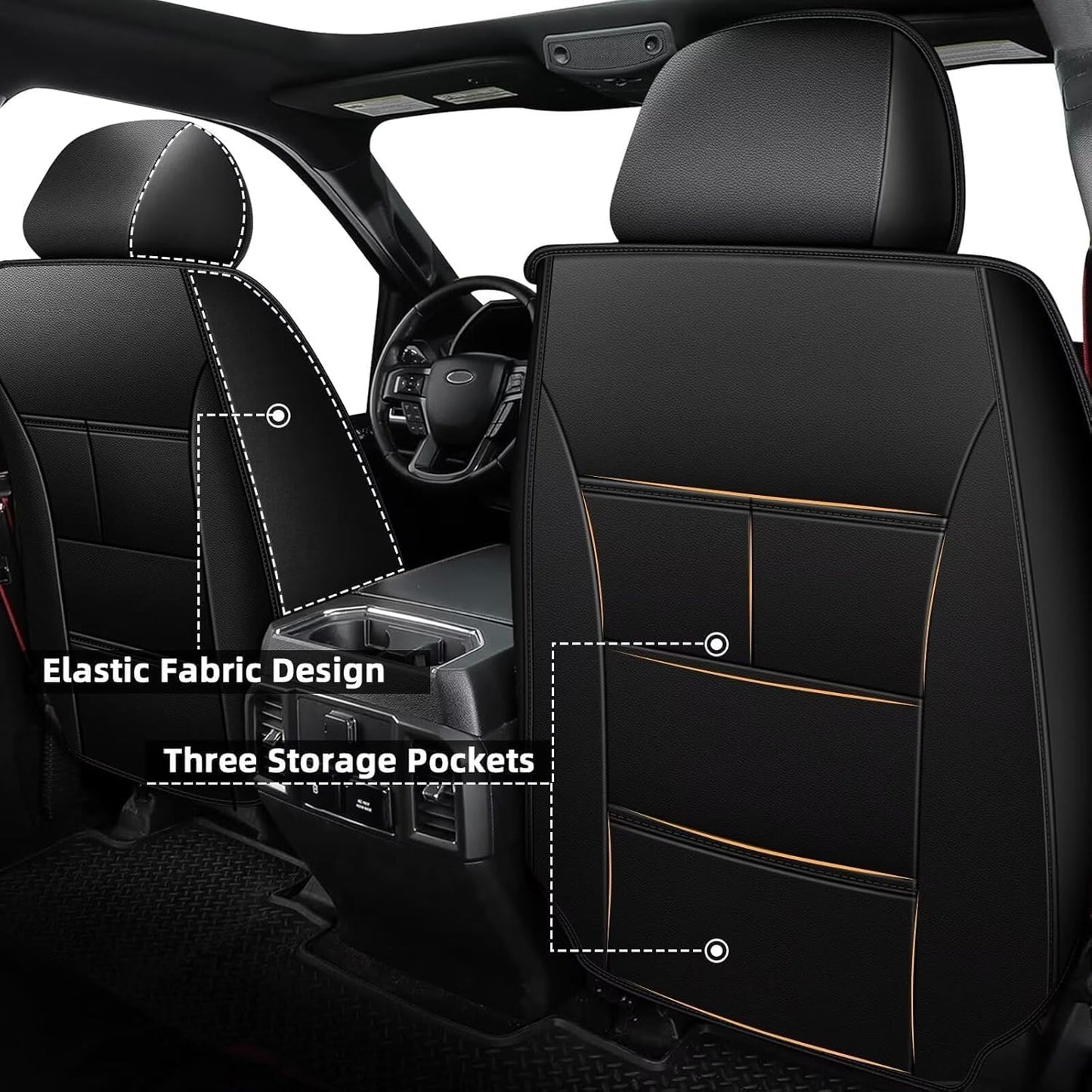 AOMSAZTO Ford Ranger Seat Covers: Full Set Custom Fit 2019 2020 2021 2022 2023 2024 2025 Ford Ranger Breathable Waterproof Leather Seat Protector(5 Seats, Black&Grey)