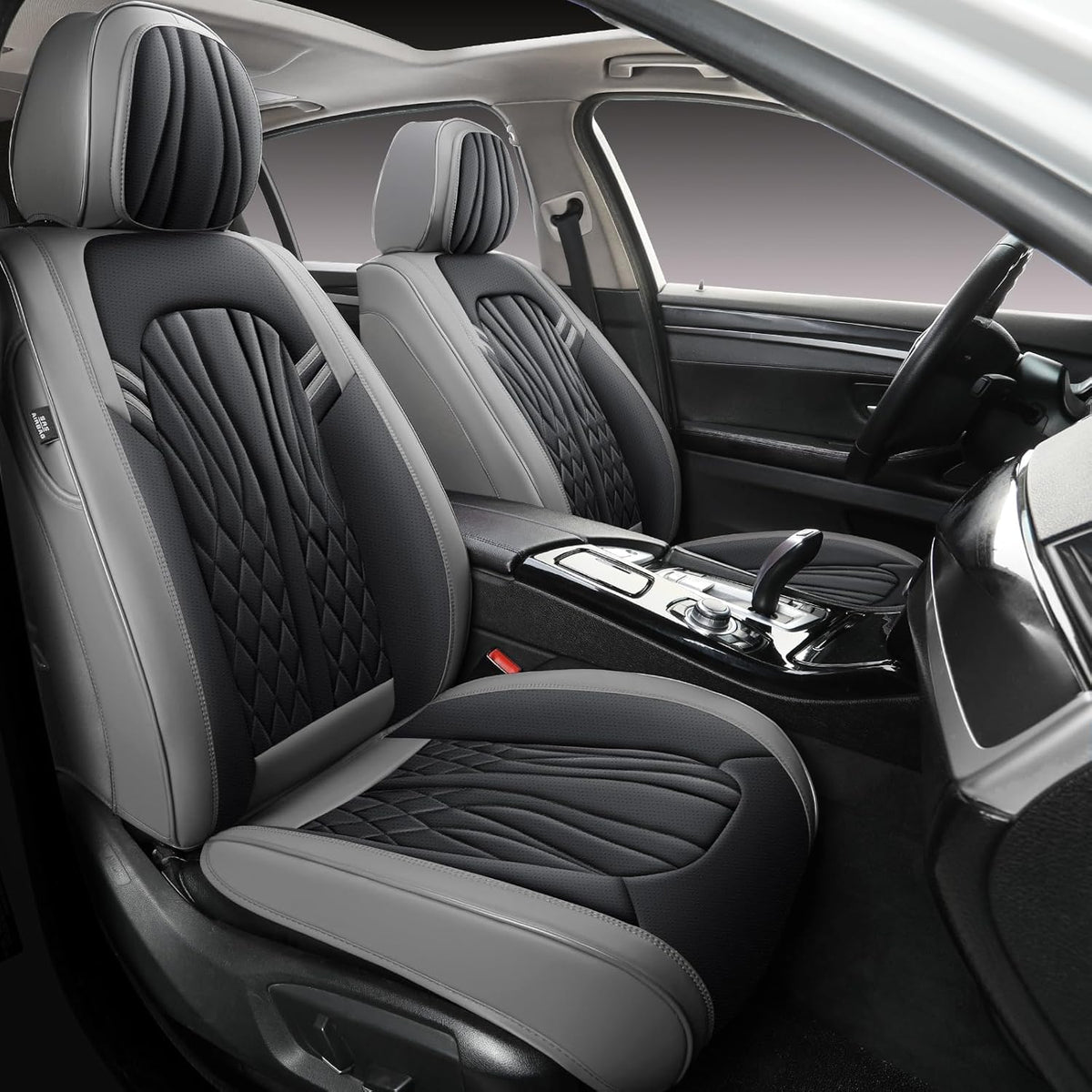 Leather Car Seat Covers,Breathable and Waterproof Faux Leather Automotive Seat Covers for Cars SUV Truck Sedan,Universal Driver Seat Cover Grey&Black