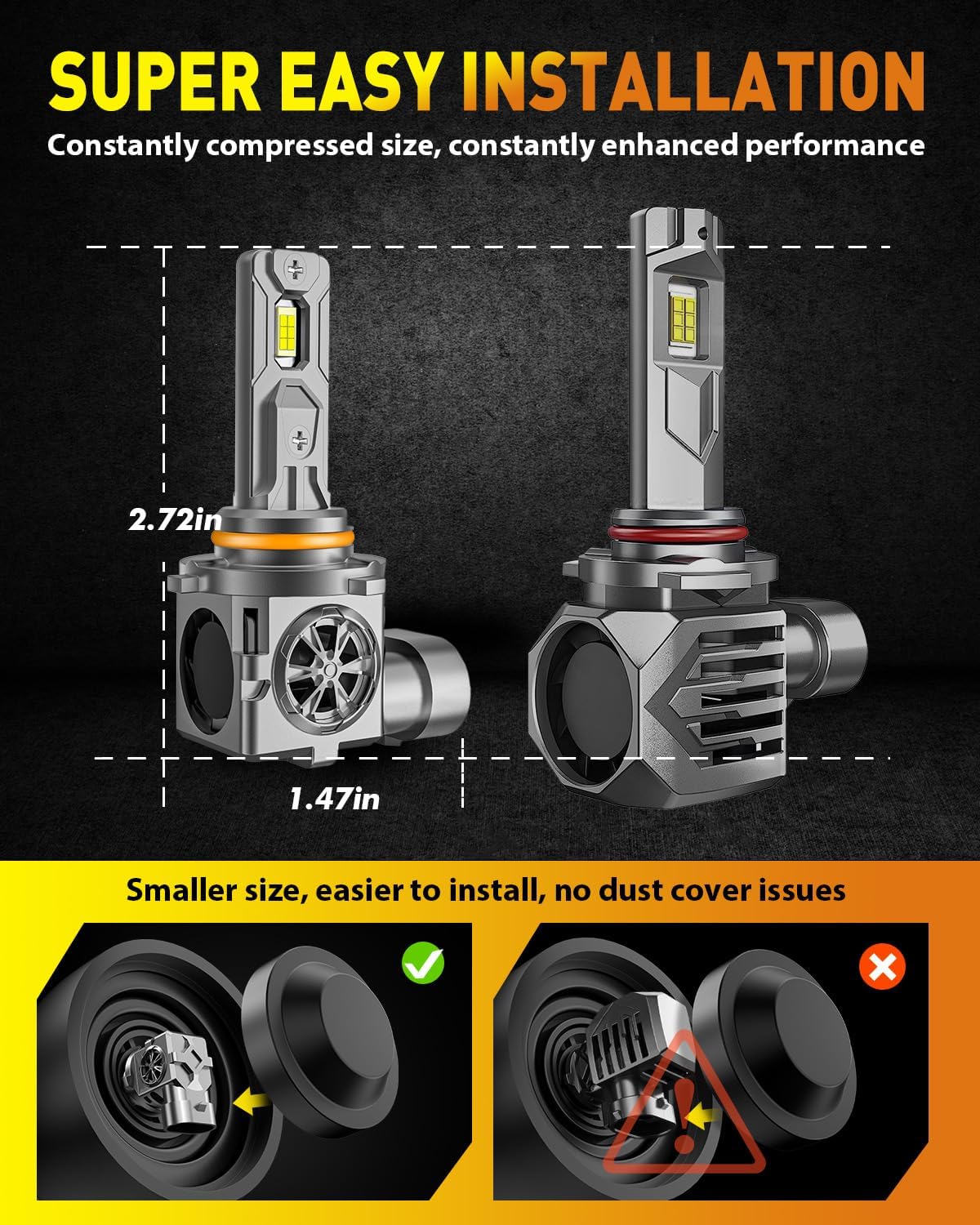 9005 9006 Light Bulbs Combo, 100,000LM 10X Super Bright HB3 HB4 Fog Lights 6500K Cool White, 1:1 Halogen Mini Size, 70,000Hrs Lifespan, Plug and Play, Pack of 4