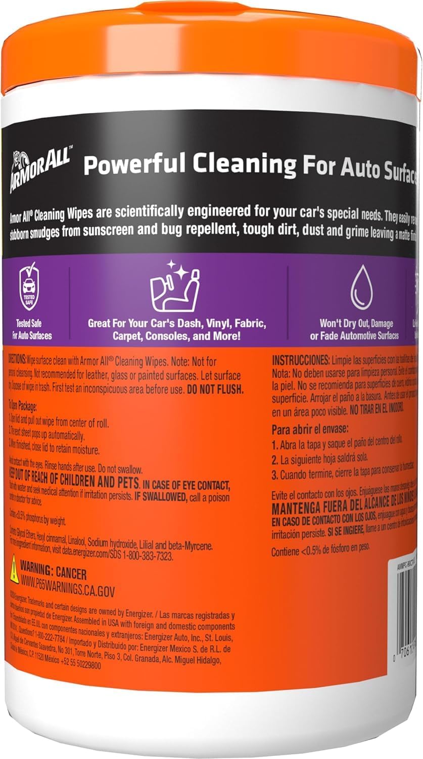 Armor All Car Cleaning Wipes, Wipes for Car Interior and Car Exterior, 90 Wipes Each