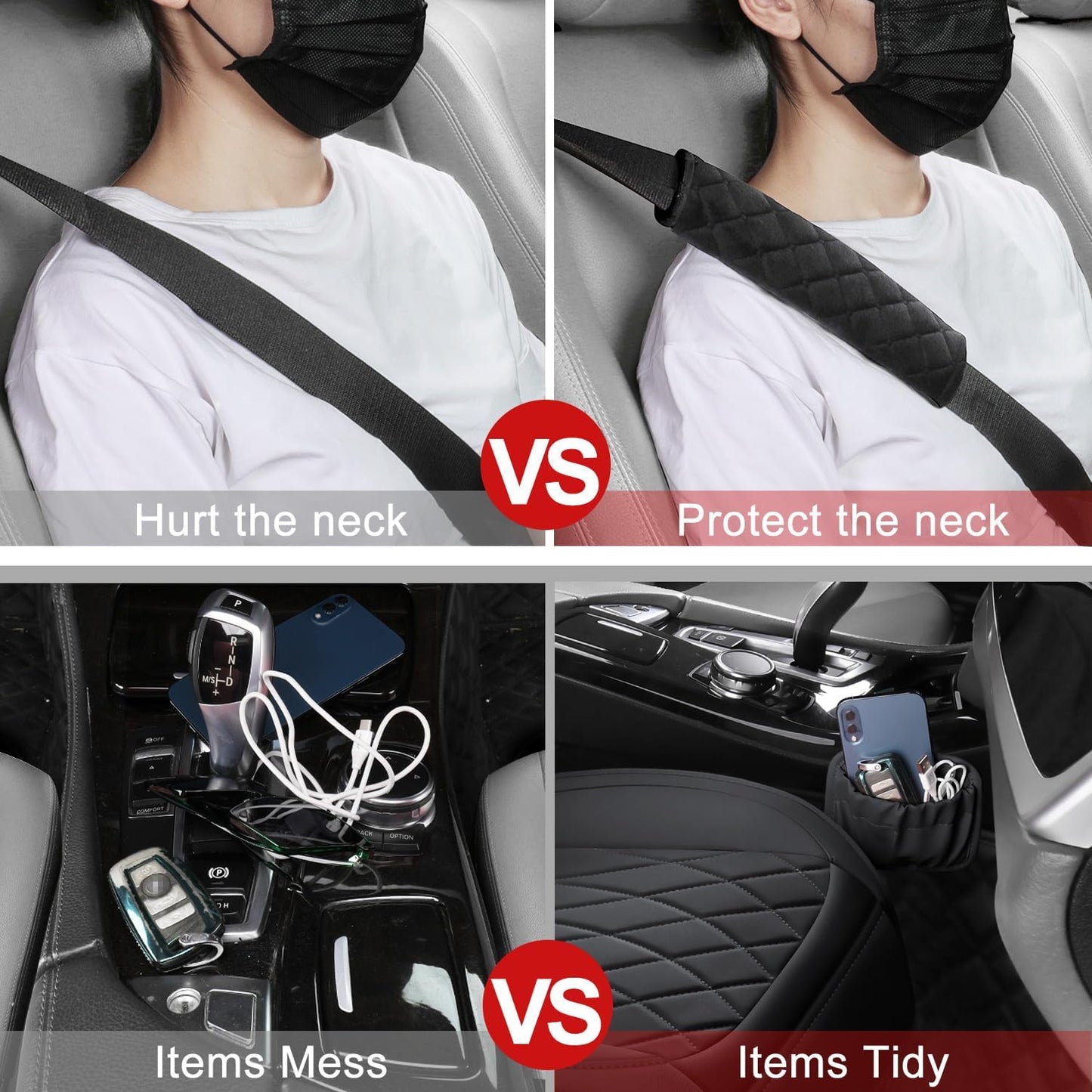 1 Pack Leather Front Car Seat Cover, Universal Sideless Car Seat Protector with Storage Pocket and Seat Belt Pad, Waterproof Automotive Seat Cover Cars Trucks SUV(Black)