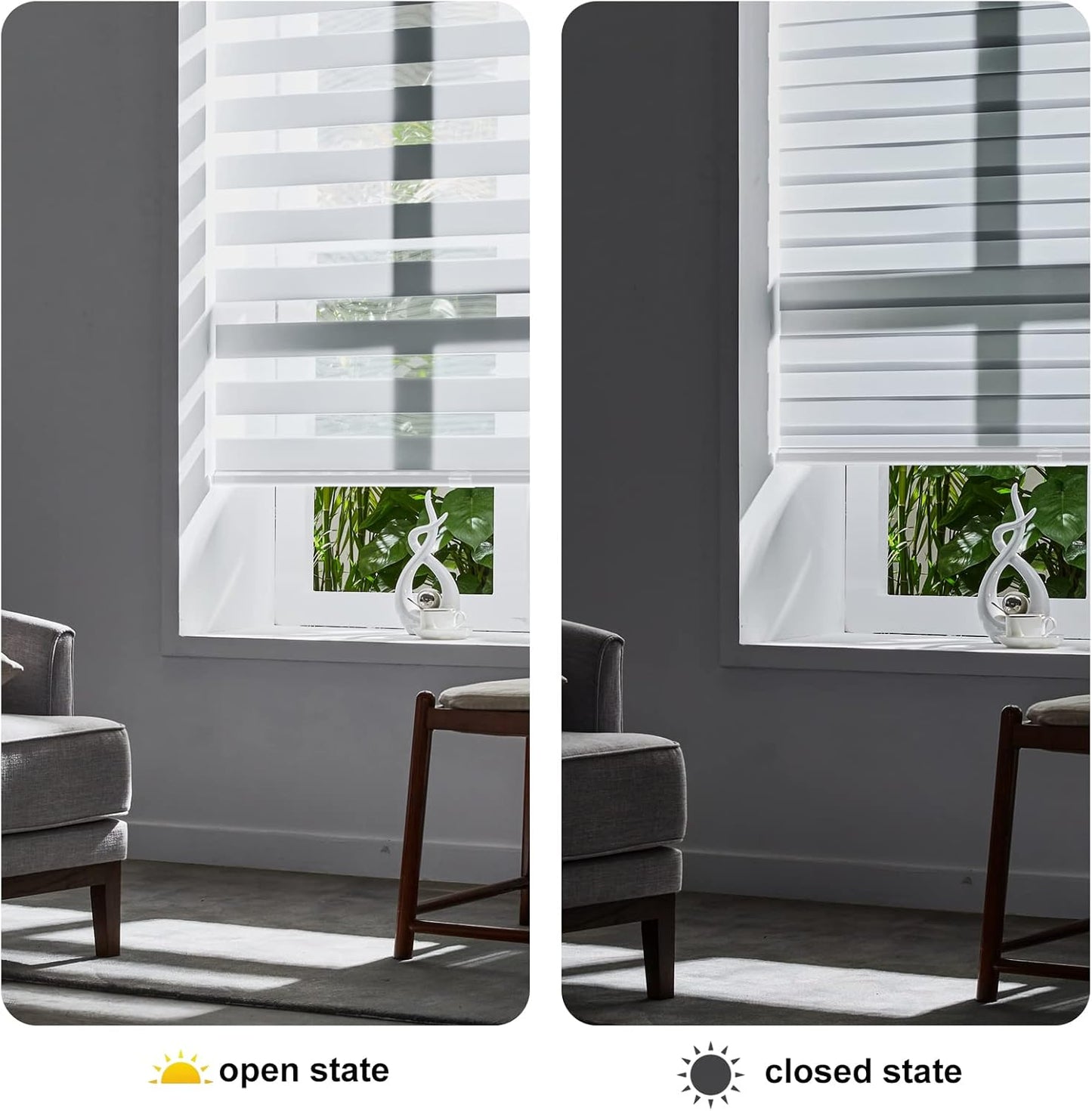 Persilux Cordless Zebra Blinds for Windows (58" W X 72" H, White) Free-Stop Roller Windows Shades Dual Layer Light Control for Day and Night, Light Filtering Sheer Shades for Home, Easy to Install