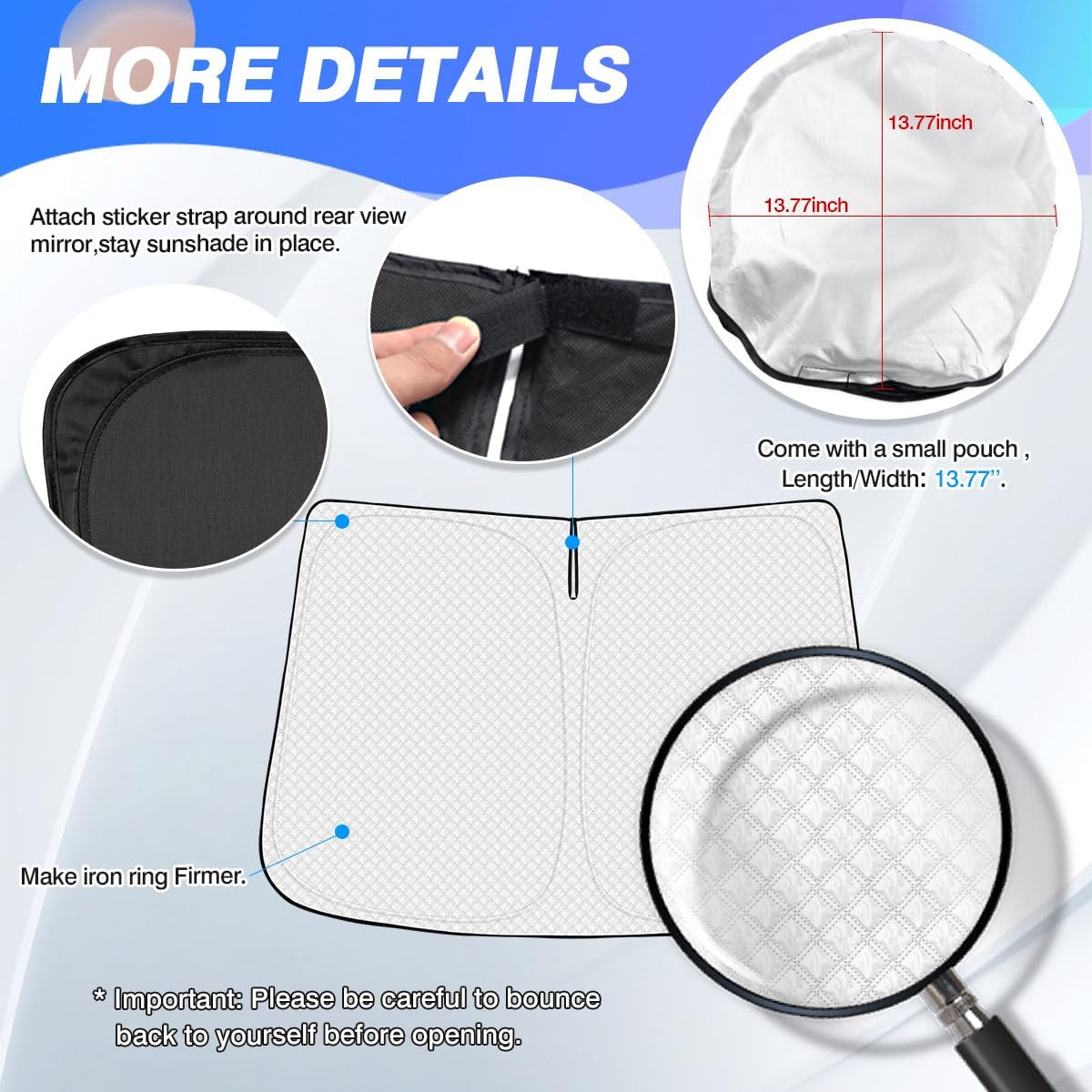 Windshield Sun Shade for 2020-2025 2026 Kia Soul Accessories Thicken 6-Layer Front Window Sunshade Cover Sun Visor Protector Foldable Block UV Rays Keep Vehicle Cool