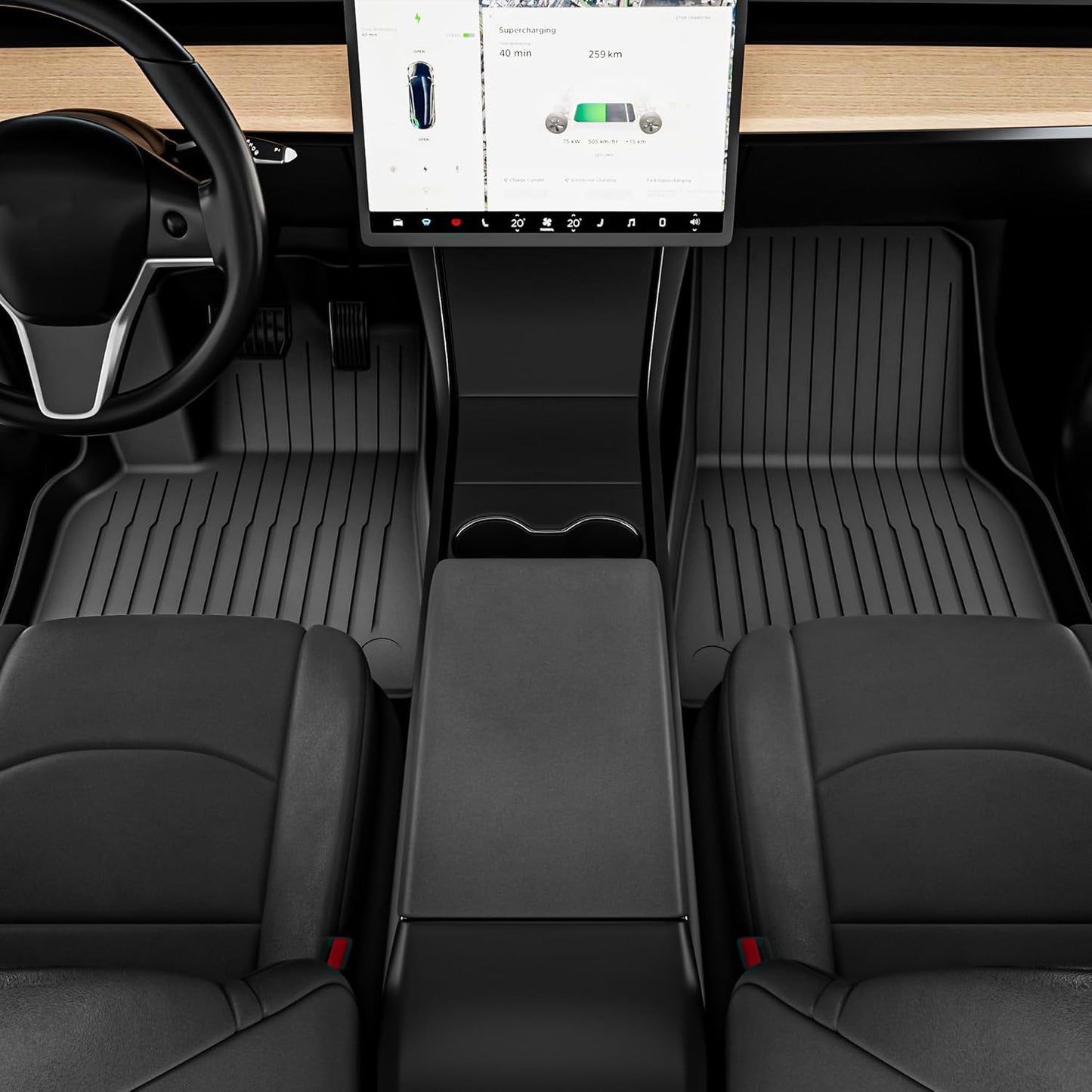 OEDRO Floor Mats & Trunk Mat with Backrest Fits for Tesla Model Y 5-Seat 2024-2020 Custom Fit All Weather Durable TPE Automotive Interior Cargo Liners Trunk Mat Accessories for Model Y (NOT 7-Seat)