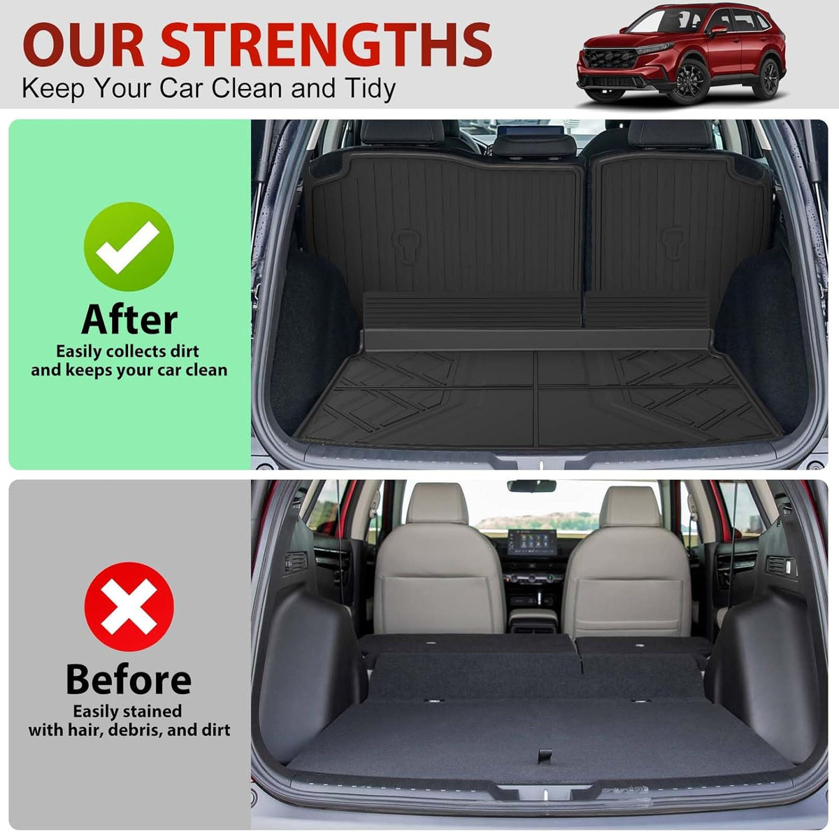 Cargo Liner Fit for Honda CRV 2023-2025 2026 All Models (Include Hybrid) - TTX LIGHTING Cargo Mat (Upper Deck) with Back Seat Protectors All-Weather TPE CR-V Accessories Backrest Mats