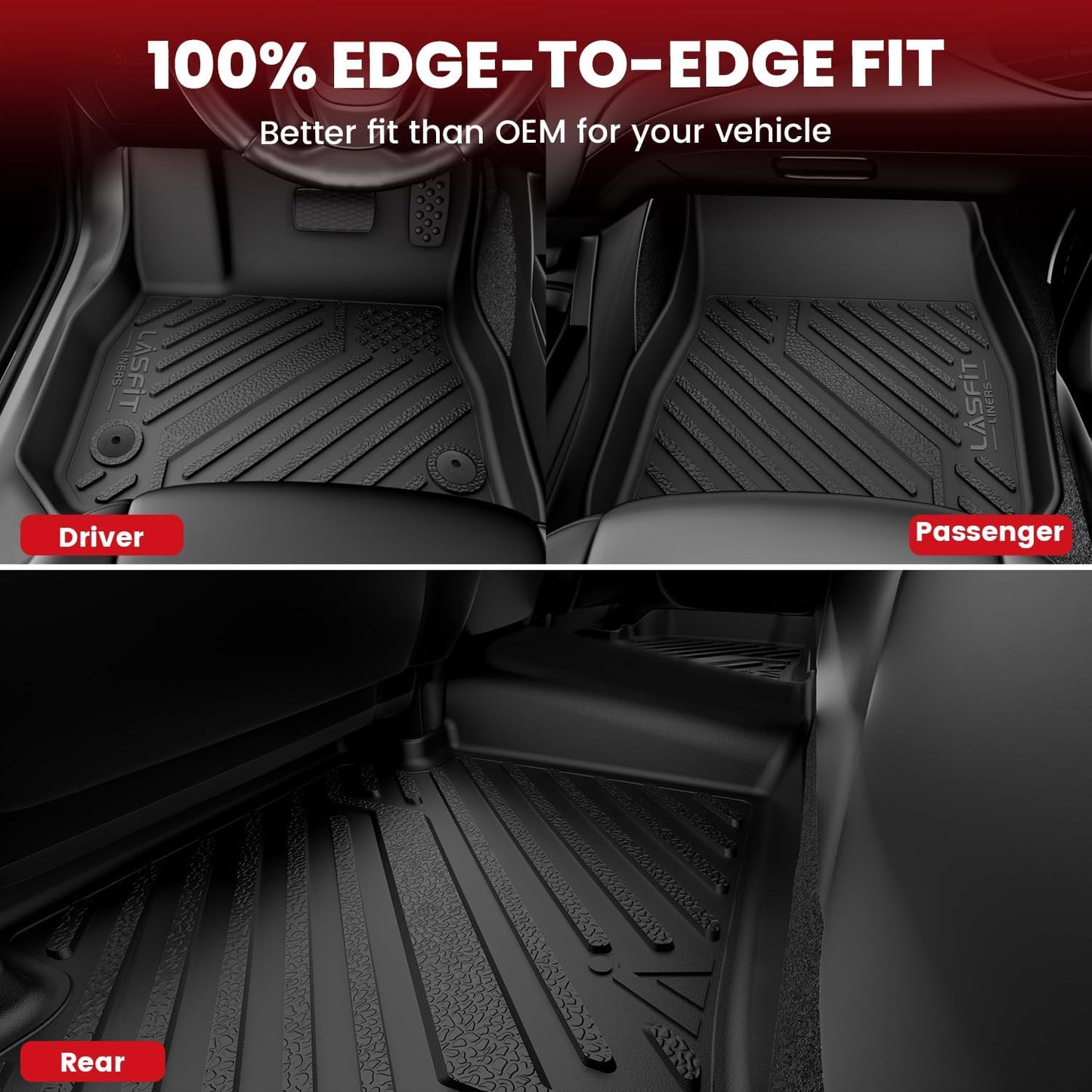 LASFIT Floor Mats for Chevrolet Chevy Camaro 2016-2024 Car Floor Mats, All Weather TPE Custom Fit Floor Mats for Cars, 1st and 2nd Row Car Floor Liners for Camaro Accessories Black
