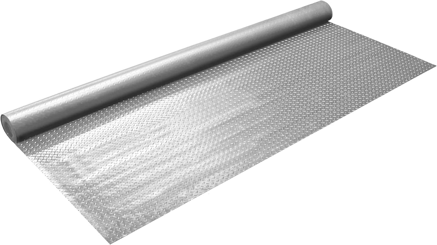 IncStores 2.5mm Thick Commercial-Grade Nitro Roll Garage Floor Mat | Flexible Vinyl Floor Mat for a Stronger and Safer Garage, Workshop, or Trailer | Diamond-Plate, Stainless Steel, 8' x 40'