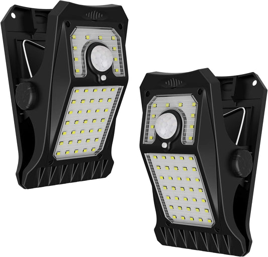 Tryme 45LEDs Solar Lights Outdoor Clip Motion Sensor Lights 3 Modes 3 Mounting Ways IP65 Waterproof Security Light for Chain Link Fence Camping Gate (2 Pack)