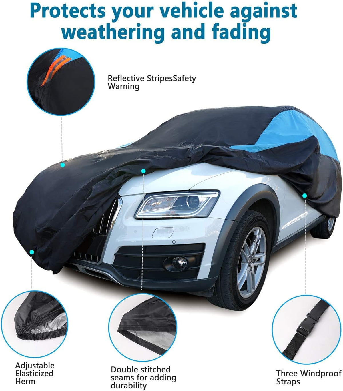 MORNYRAY Waterproof Car Cover All Weather Snowproof UV Protection Windproof Outdoor Full car Cover, Universal Fit for Sedan (Blue, S2-Fit SUV Length(181-190 inch))