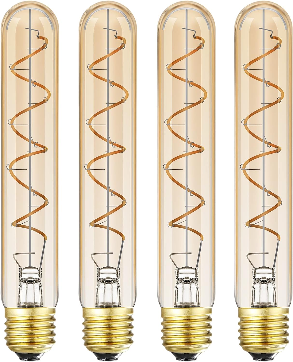 Dimmable T10 LED Bulbs, Warm White 2200K Amber, 7.3inch Long Tubular Light Bulb, 40 Watt Vintage Edison LED Filament Bulb,400lm,E26 Base Led Tube Bulb,Amber Glass,Pack of 4