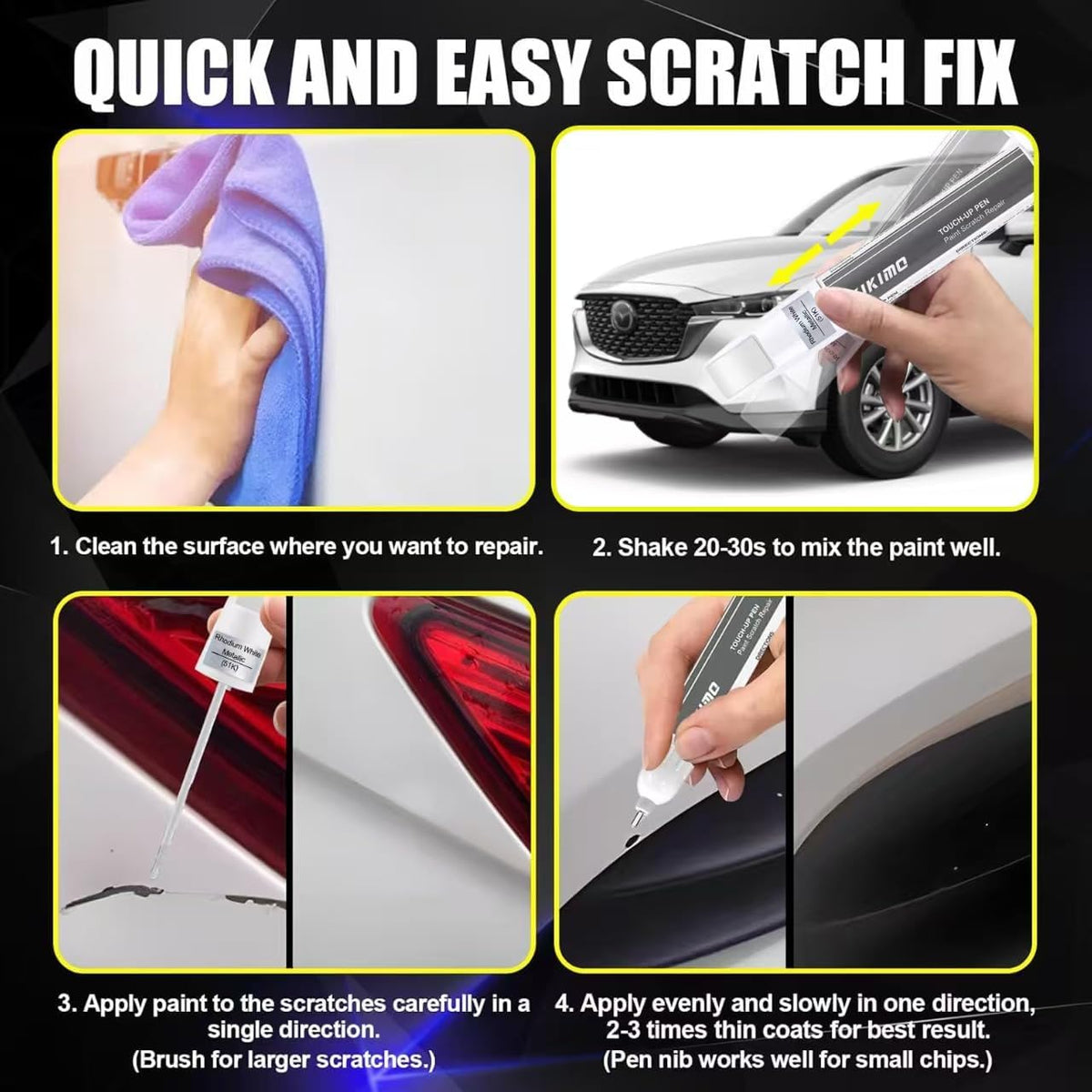 KIKIMO for Mazda Touch Up Paint(Deep Crystal Blue Mica(42M)), Car Paint Repair Kit for Mazda, 2 In 1 Scratches Repair with Pen Tip and Brush, Color-Matched for Quick & Easy Fix