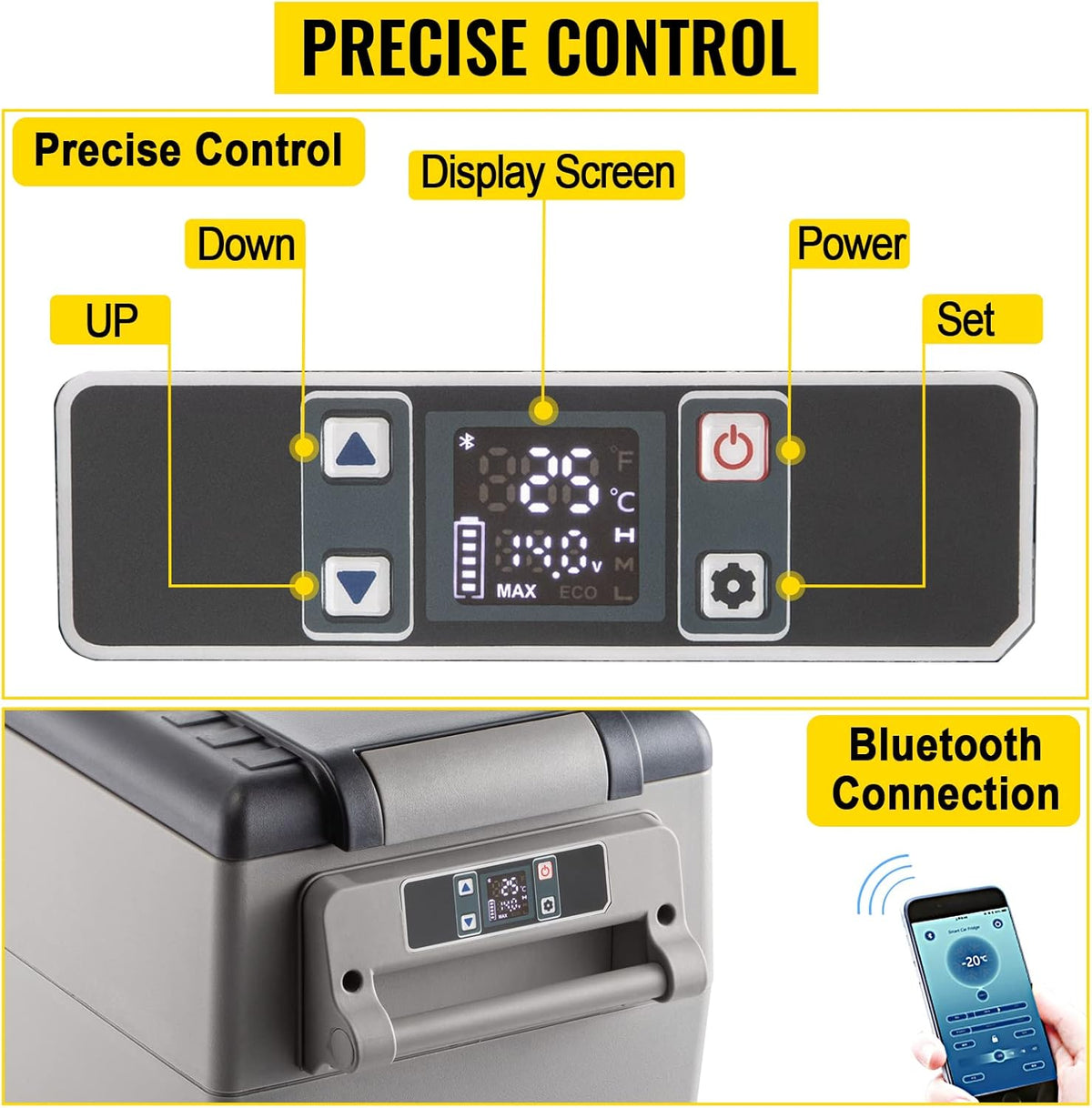 VEVOR CF35 Portable 37 Quart(35 Liter) 12 Volt App Control(-4℉~68℉), Car Refrigerator Dual Zone with 12/24v DC & 110-240v AC for Camping, Travel, Fishing, Outdoor or Home Use, Black+Gray
