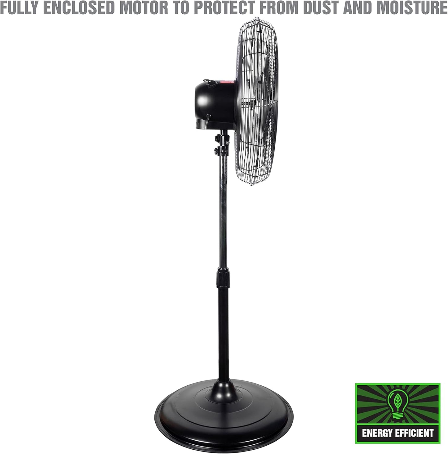 OEMTOOLS OEM24871 20" Oscillating Pedestal Fan, Adjustable Height for Garage, Shop, Gym, Warehouse 4500 CFM Airflow, 3-Speed Enclosed Motor, 5 Aluminum Blades, Dust-Resistant Industrial Purpose