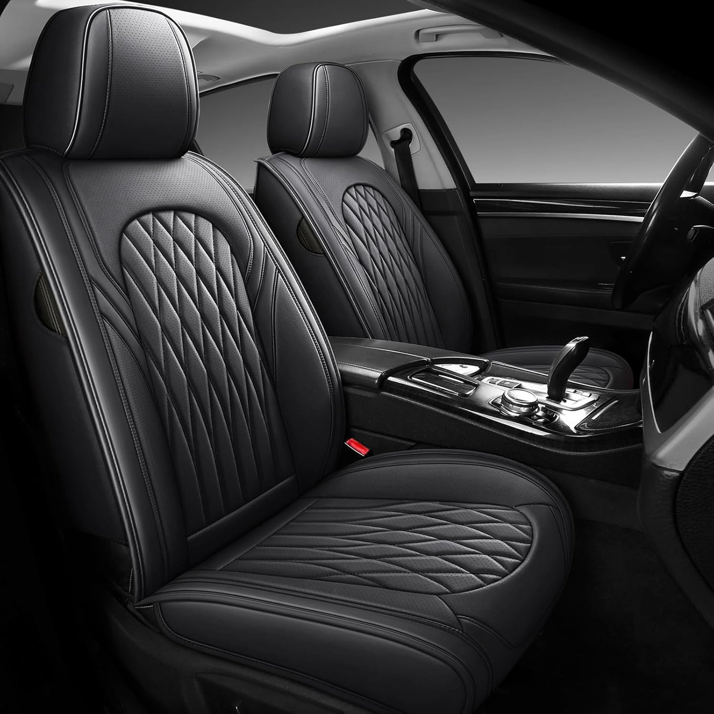 WELLDO Car Seat Covers Full Set, Leather Seat Covers for Cars, Car Seat Protector Waterproof, Non-Slip Car Interior Covers Full Set Universal Automotive Seat Covers for Most Cars SUVs, Black