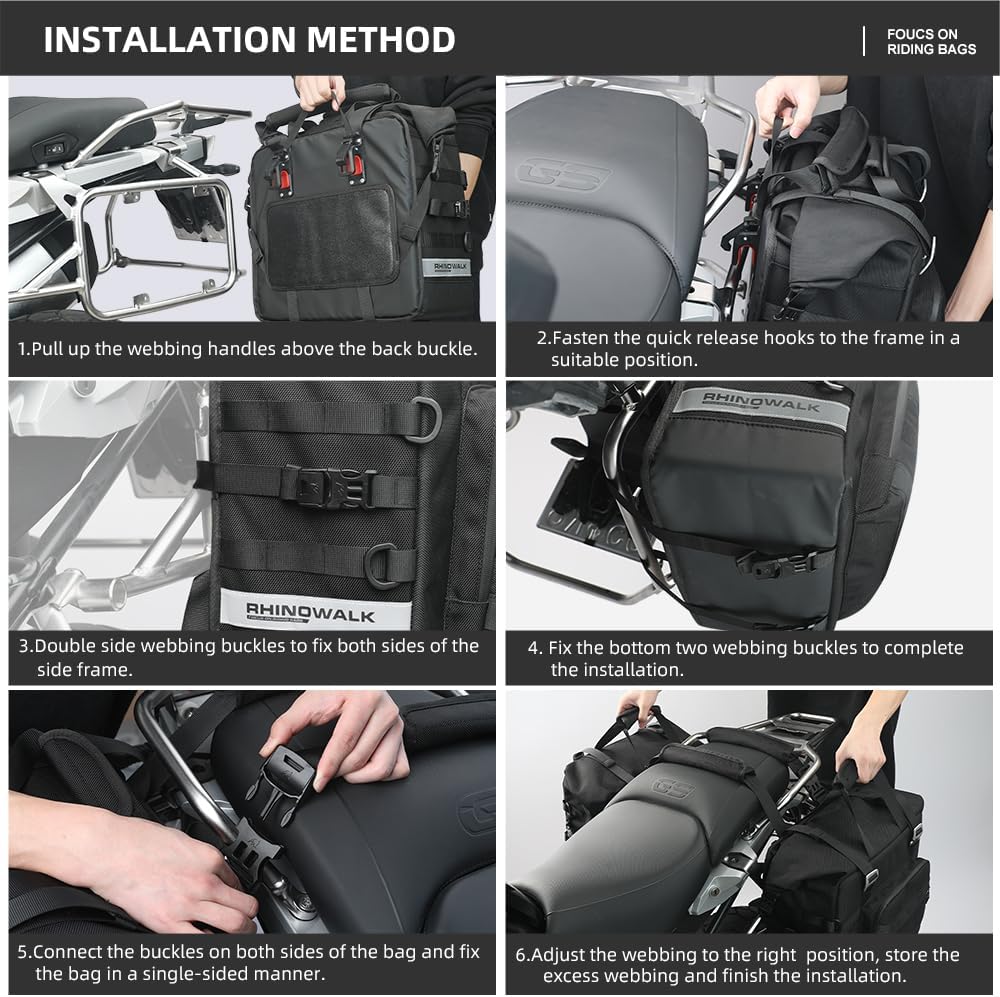 Rhinowalk Motorcycle Saddle Bag Waterproof Motor Pannier Bag Luggage Pack Quick Release Motorbike Side Bag 25L (Black)