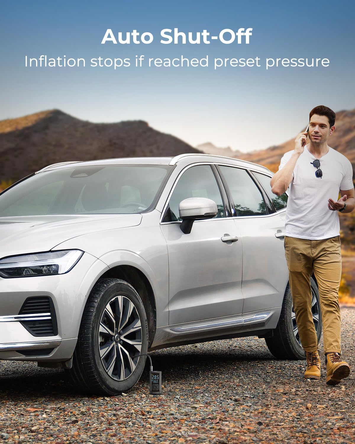 Syncwire Tire Inflator Portable Air Compressor - 150PSI 2X Faster Inflation Smart Air Pump for Car Tires [Extra-Large LCD] with Digital Pressure Gauge, Auto Shut-Off for Car, Motorcycle, Bike & Balls