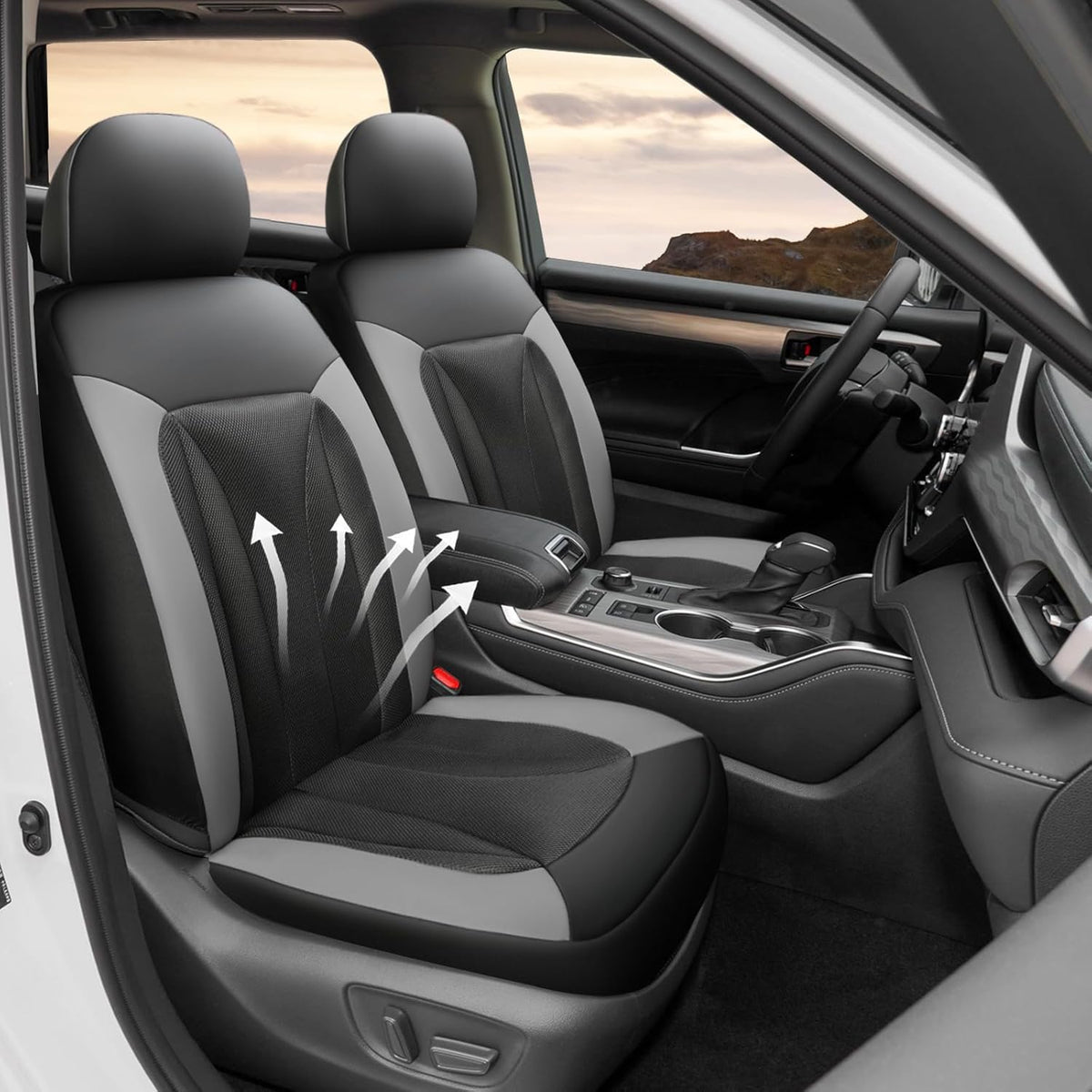 GIANT PANDA Front Car Seat Cover Custom Fit Toyota, 3D Air Mesh Car Seat Covers for Toyota Rav4 Camry Highlander Corolla Prius (Grey+Black) 2-Pack