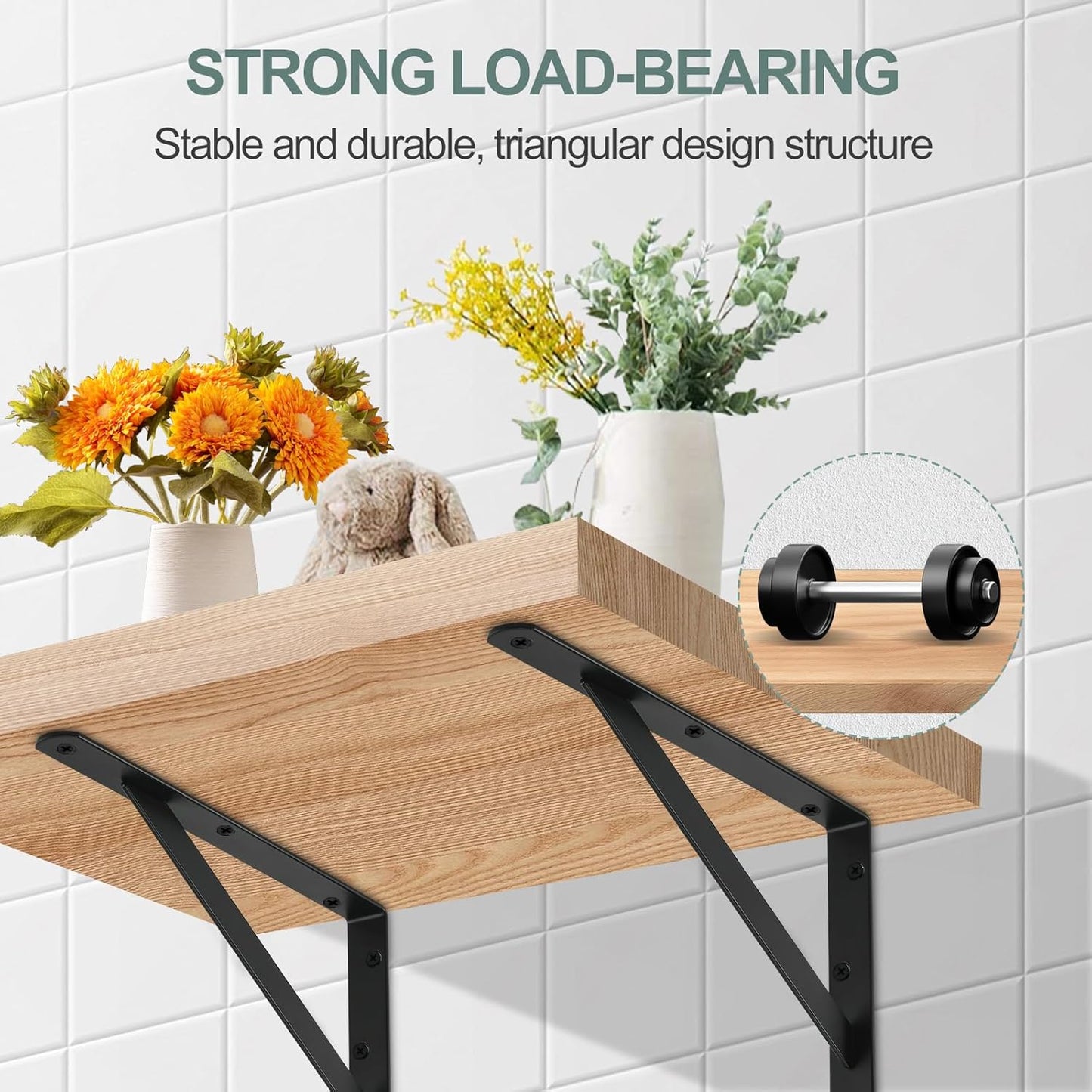 6 Pack L16 x H 10" Black Heavy Duty Shelf Brackets with Screws Metal Shelf Brackets Shelf Support Angle Brackets for Shelves L Brackets Heavy Duty Floating Shelf