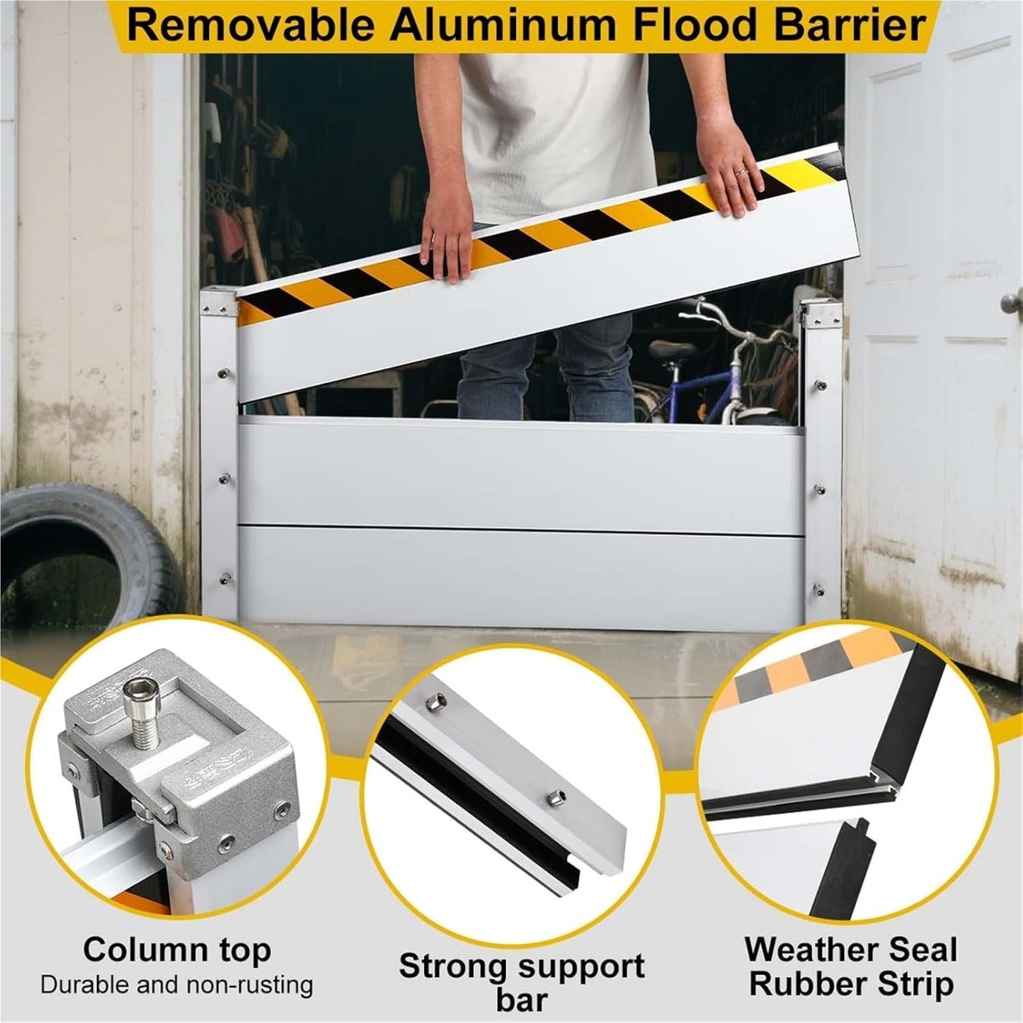 Reusable Heavy Duty Aluminum Flood Barriers for Home Exterior, Flood Protection Barriers Water Barrier Door Quick Detachable Garage Doors Detachable Mobile Rain Water Baffle (H 7.9 inch L 3FT)