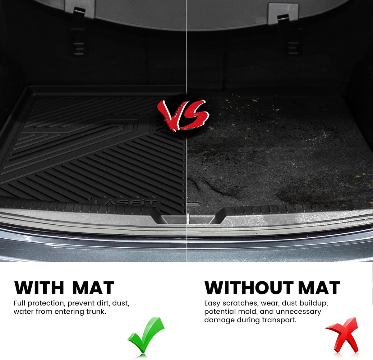 LASFIT Cargo Mat for Mazda CX5 2017-2025, CX 5 All Weather Trunk Mat for 2017 2018 2019 2020 2021 2022 2023 2024 2025 Mazda CX5 Cargo Liner Tray Accessories, Black