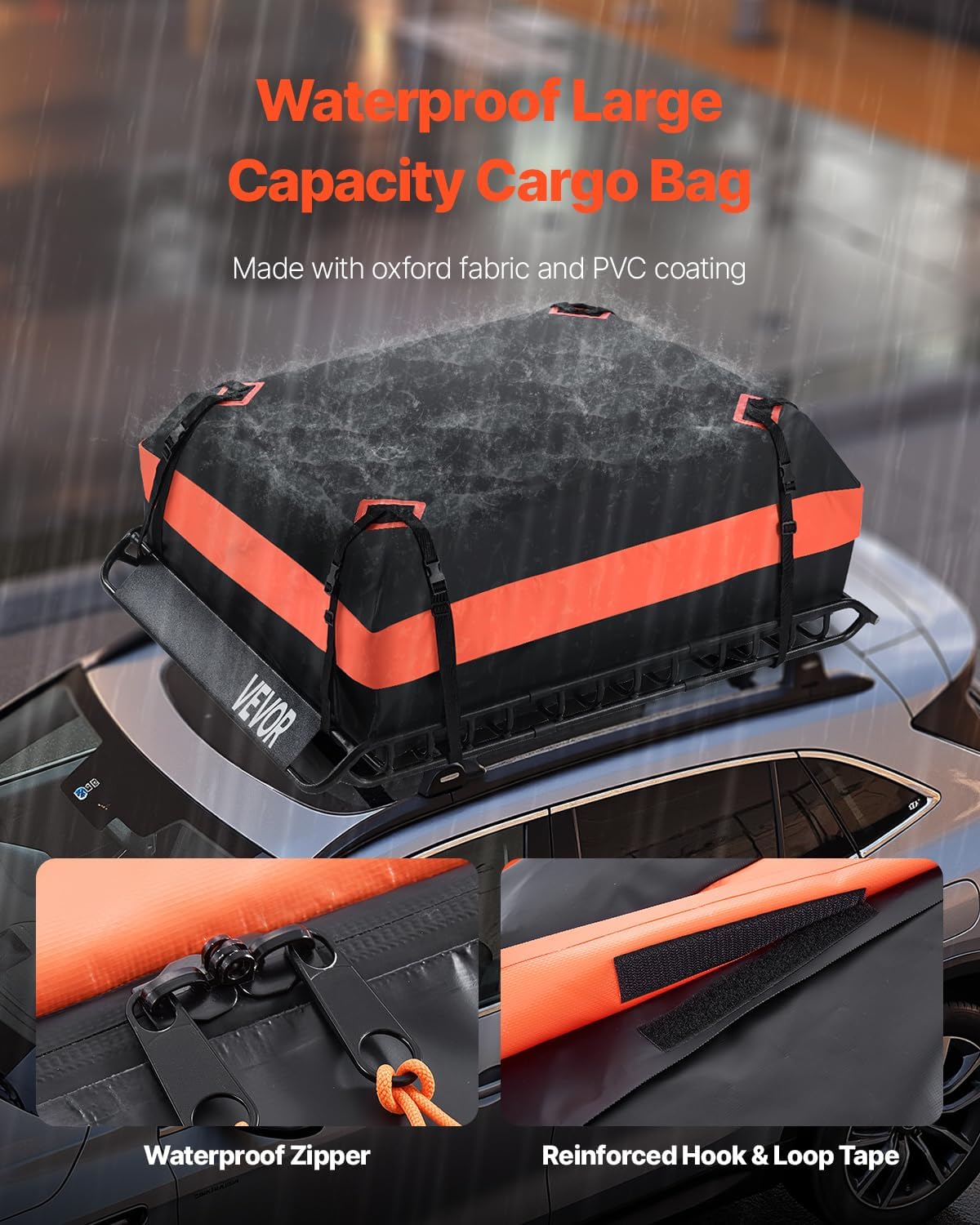 VEVOR Roof Rack Basket, 51 x 36 x 4.1 in, Universal Rooftop Cargo Carrier with 1120 x 870 x 260 mm Cargo Bag, Net, Ratchet Straps, 200 lbs Max Load Capacity Car Top Luggage Holder, for SUV Truck Car