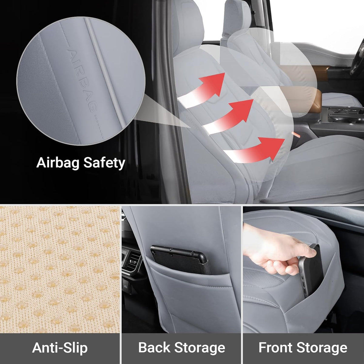Coverland Custom Car Seat Covers Compatible with 2017-2025 Ridgeline Crew Cab - Premium Leather Non-Slip Memory Foam Waterproof Cover Interior Protector Front Seat-Gray [See Size Chart-Size A22]