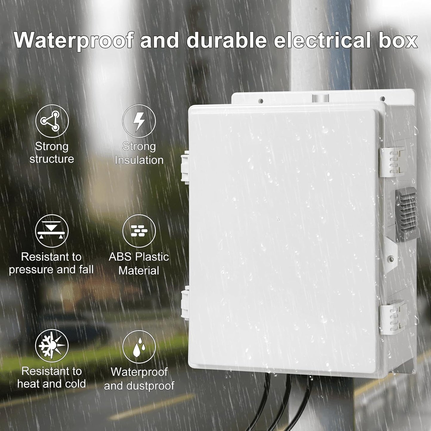 Outdoor Electrical Junction Box, ABS Water Resistant Enclosure with Internal Mounting Panel & Hinged Cover (13" H* 9.2" L* 4.6" W & Outlet)