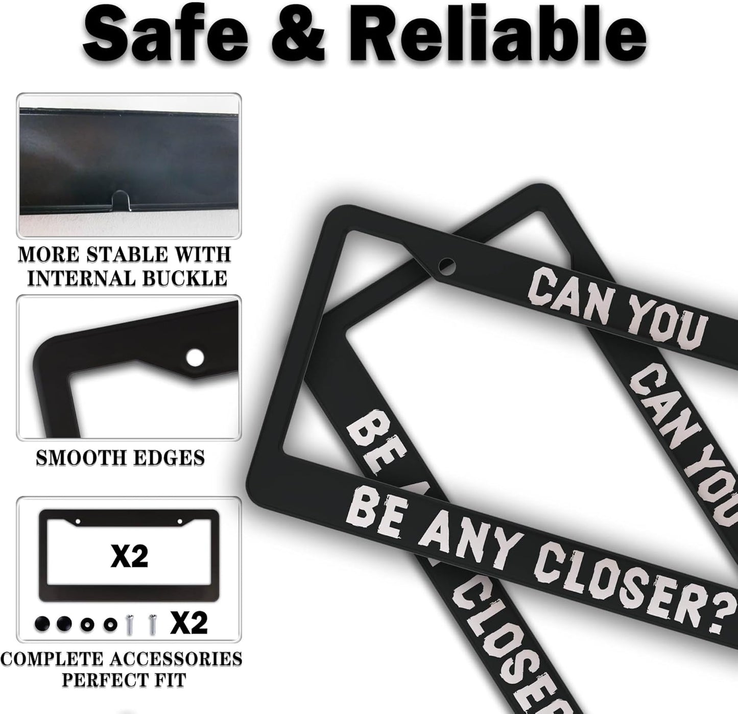 License Plate Holder Black and White License Plate Frames Can You Be Any Closer Aluminum Metal Car Accessory 2 Pack with Screw Covers Set