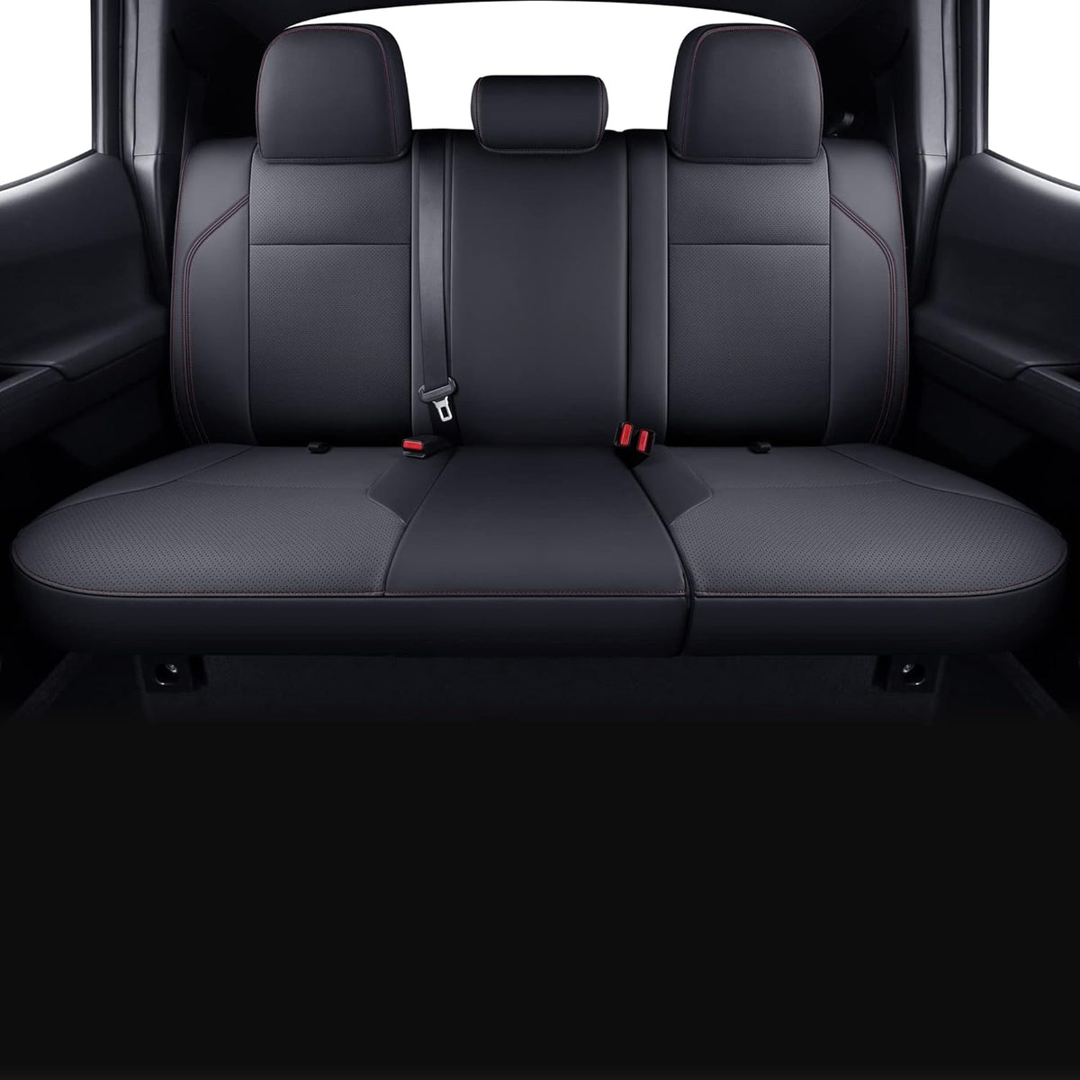 LUCKYMAN CLUB Tacoma Custom Fit Seat Covers for 2024 2025 Tacoma Crew Cab with Faux Leather (Black & Red)