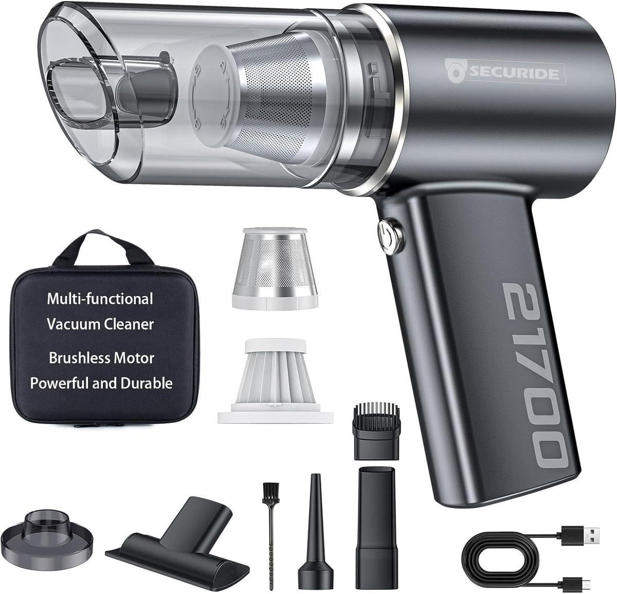 Car Vacuum Cordless Portable with Brushless Motor,16000PA Suction Power, 3-in-1 Compressed Air Duster & Air Blower & Pump Wireless Mini Handheld Cleaner for Home, Car, Pet, Office