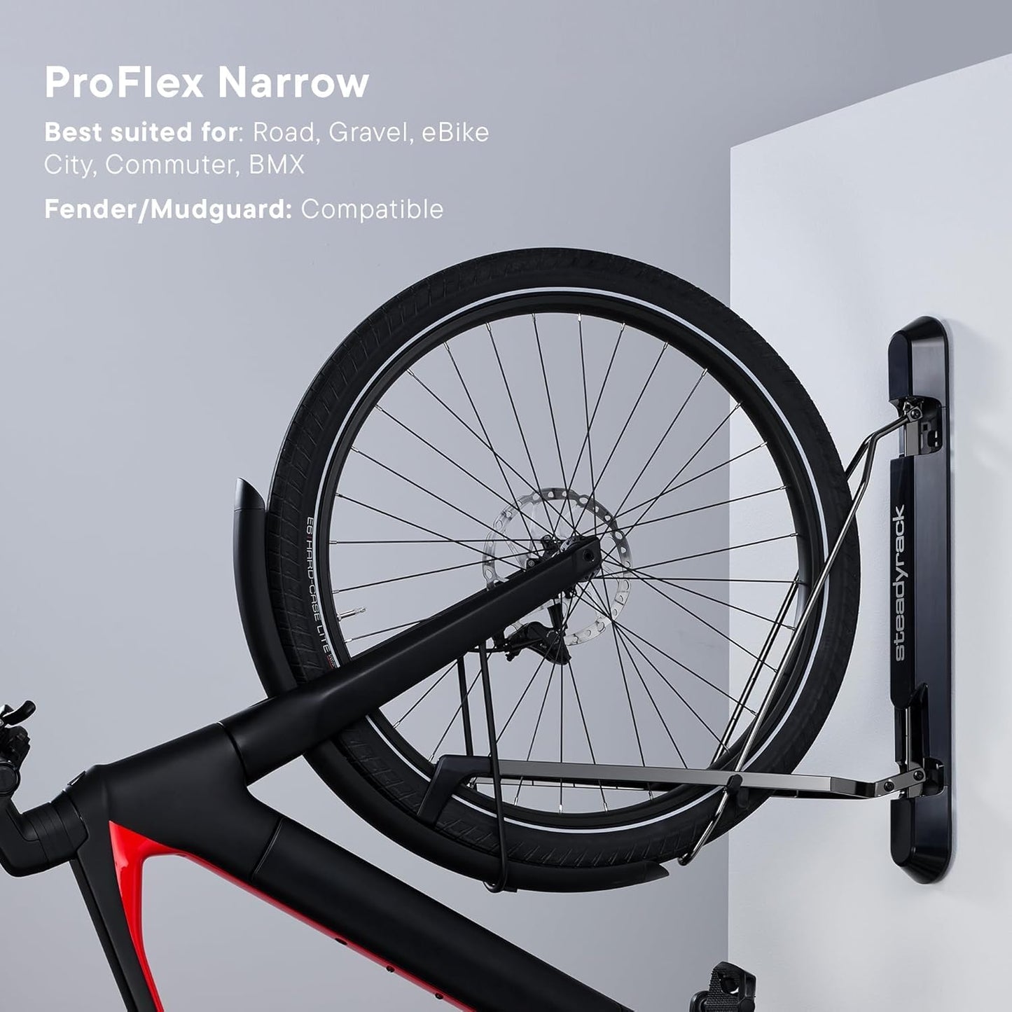 Steadyrack Bike Rack for Road Bikes - The Original Wall Mounted Vertical Bike Storage - Fits Narrow Tires - Space Saving Pivot Design - Heavy-Duty Steel Rack for Indoor Garage, Apartment or Home Use