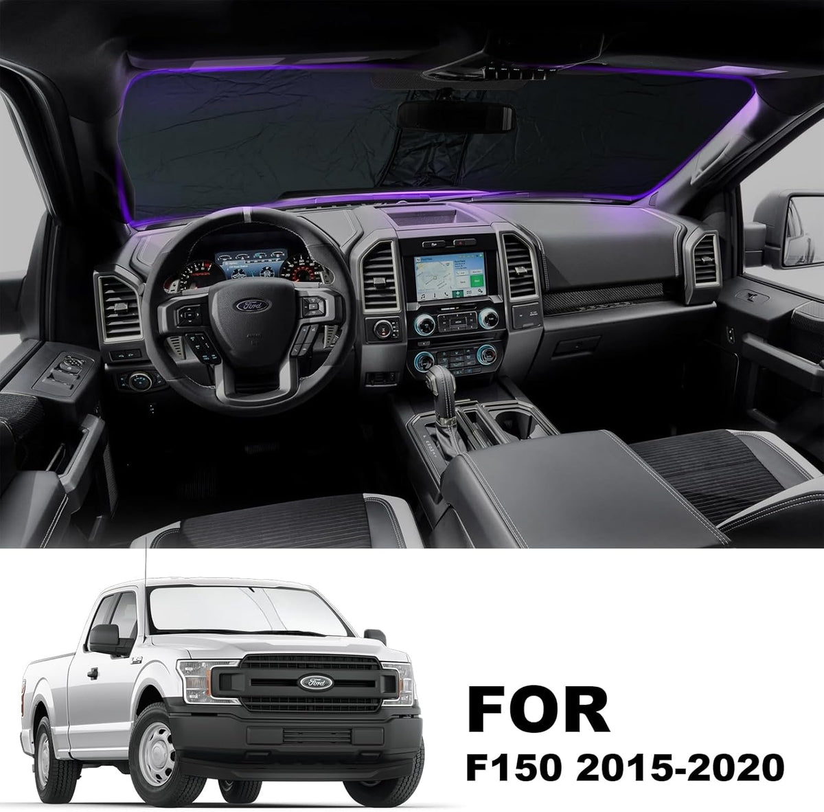 Front Windshield Sunshade fit for F150 2015-2020 UV Ray Reflector Foldable Car Shade Automotive Windshield Sunshades Ford F150 Accessories Windshield Sun Shade |Keeps Your Vehicle Cool|