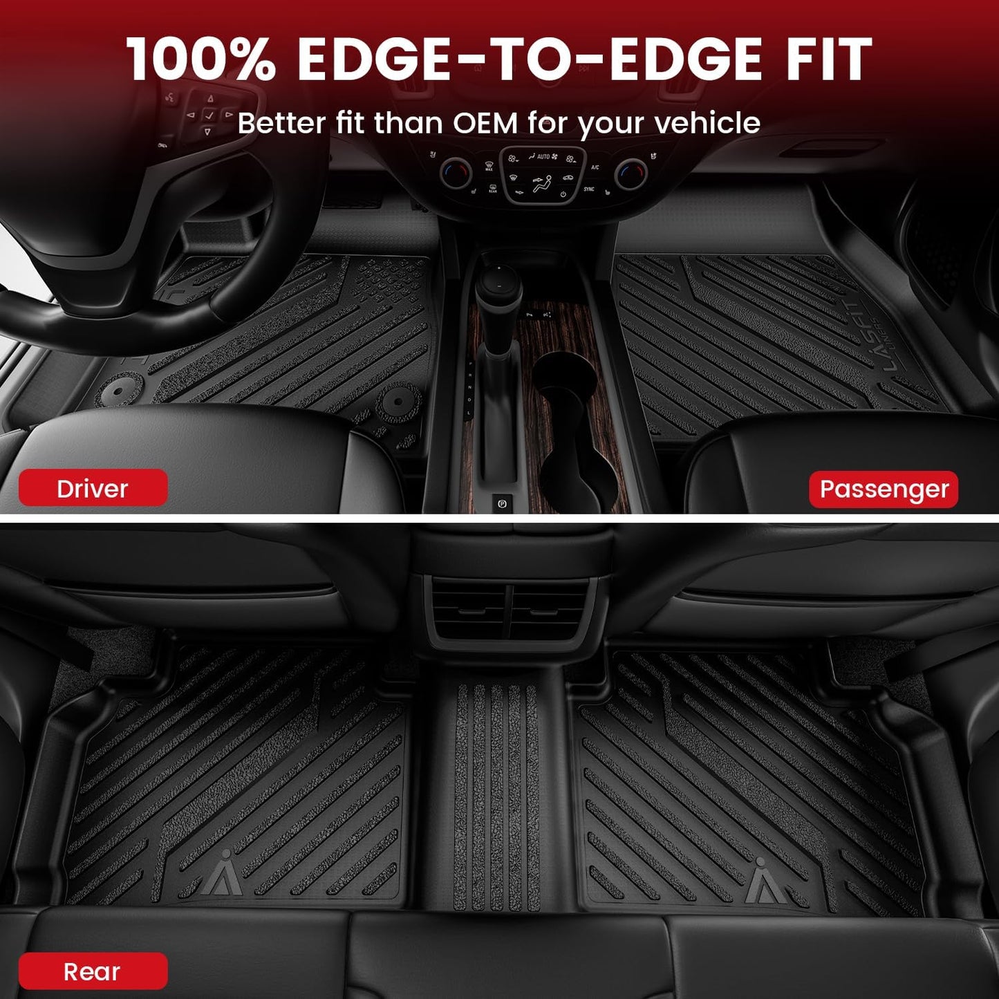 LASFIT Floor Mats & Cargo Liner for Chevrolet Malibu 2016-2025 Car Mats (Not Fit Hybrid), All Weather TPE Custom Fit Floor Mats for Cars, 1st and 2nd Row Car Floor Mats for Malibu Accessories Black