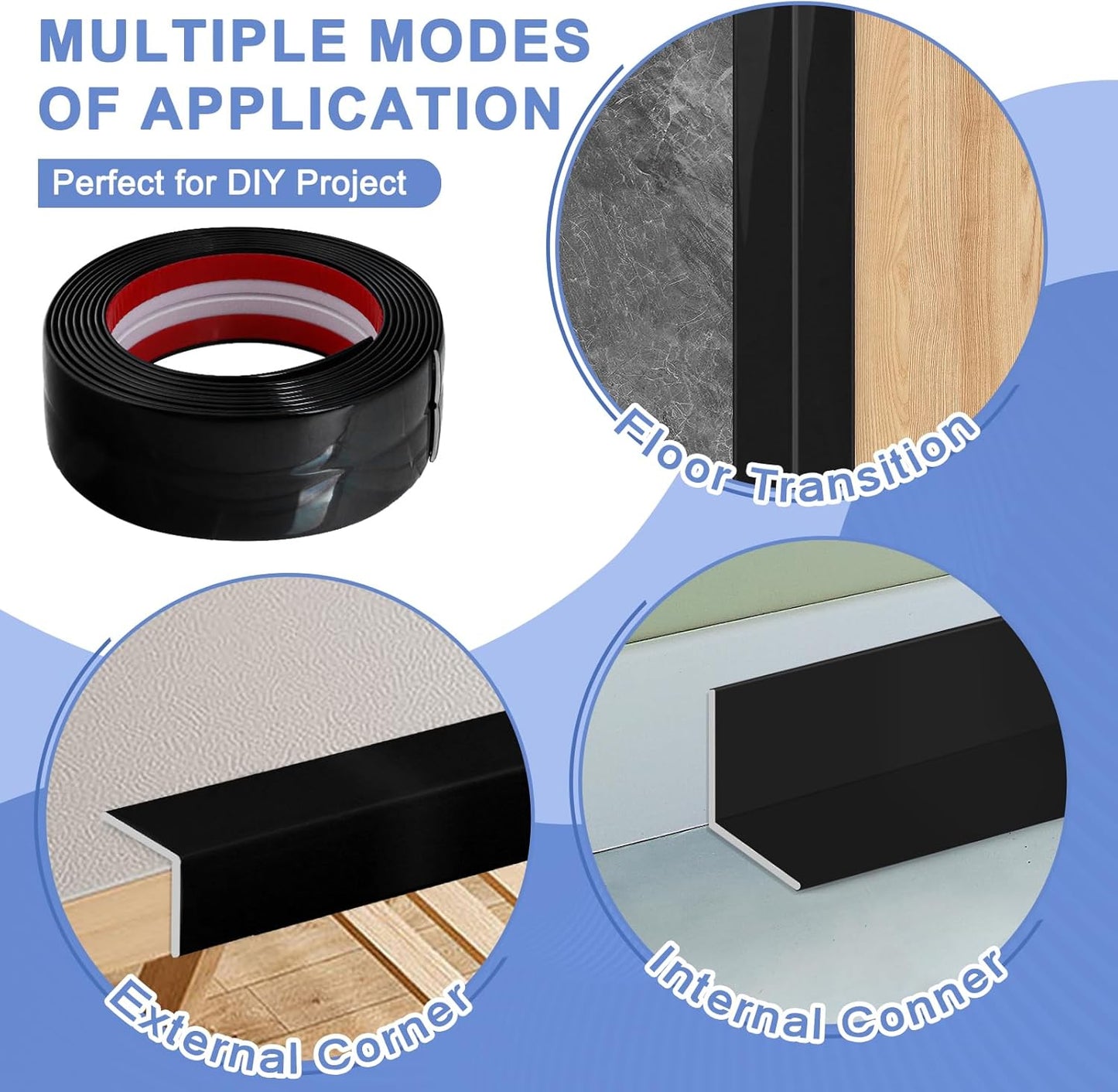Wall Corner Protector Moulding Trim Peel and Stick Wall Corner Guards Trim Flexible Self Adhesive Edge Protector Moulding, 0.8 in x 40 Ft, Black