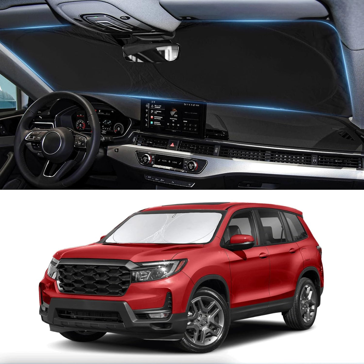 Custom Fit Passport Windshield Sunshade for 2019-2024 2025 Honda Passport, Sport, EX-L, Touring, Eliten, SUV Accessories Front Window Shades Cover for Windshield Sun Visor Protector 210T Reflector