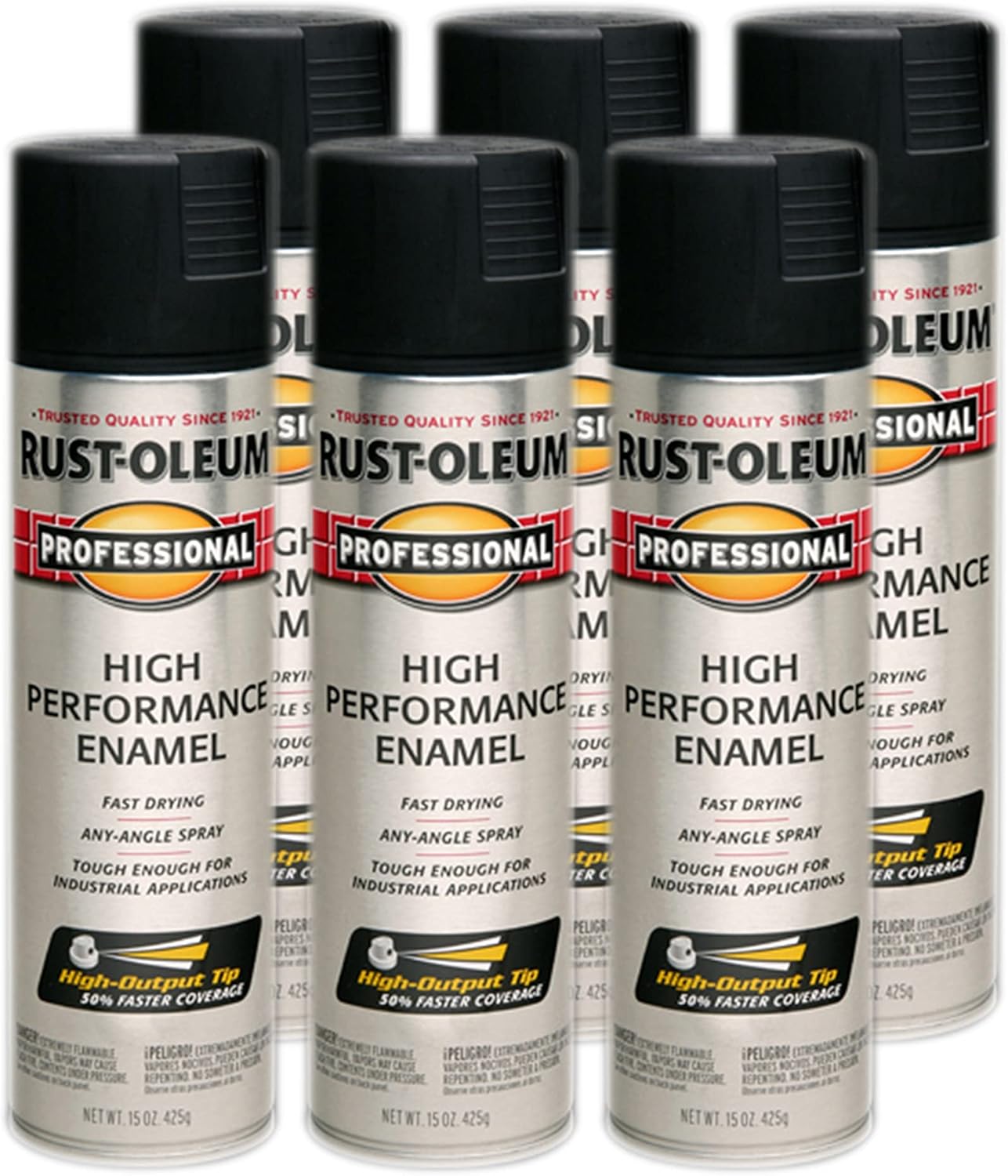 Rust-Oleum 239107-6PK Professional High Performance Enamel Spray Paint, 15 Oz, Semi-Gloss Black, 6 Pack