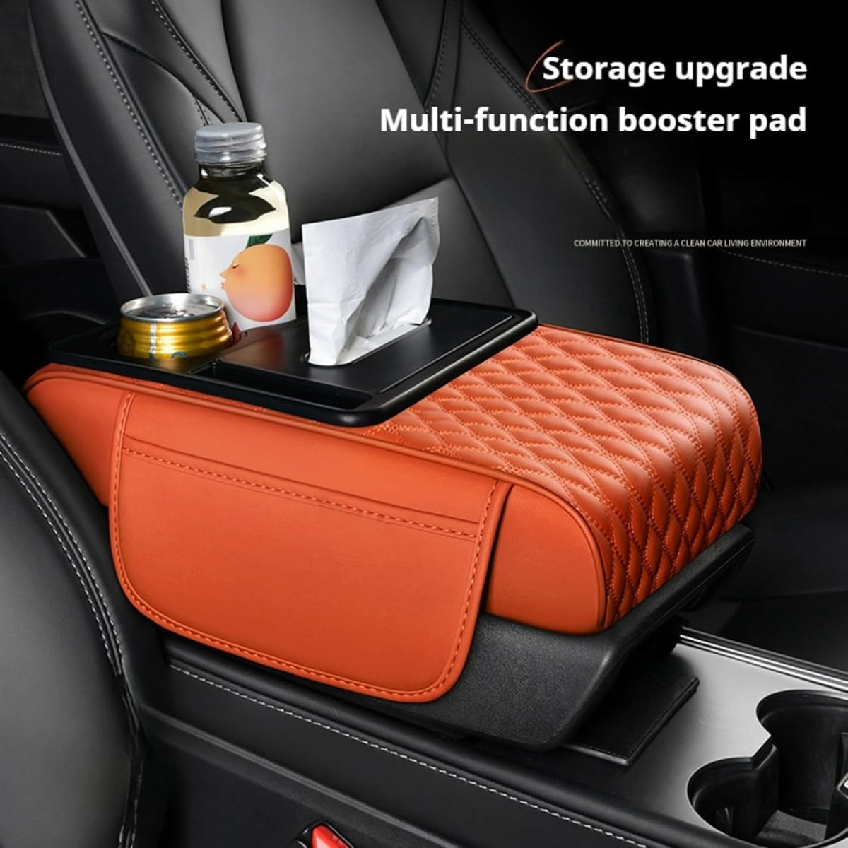 Center Console Cover Organizer, 5-in-1 Arm Rest Cover for Car with Cup Holder & Storage Pocket & Tissue Holder, Armrest Cover Cushion Pad, Water Ripples, Grey
