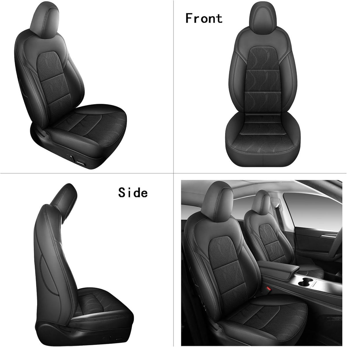 Tesla Model Y Seat Cover Full Set, Faux Leather Tesla Car Seat Cover, Perfect Suitable for Tesla Model Y 2020 2021 2022 2023 2024 2025 (Black)