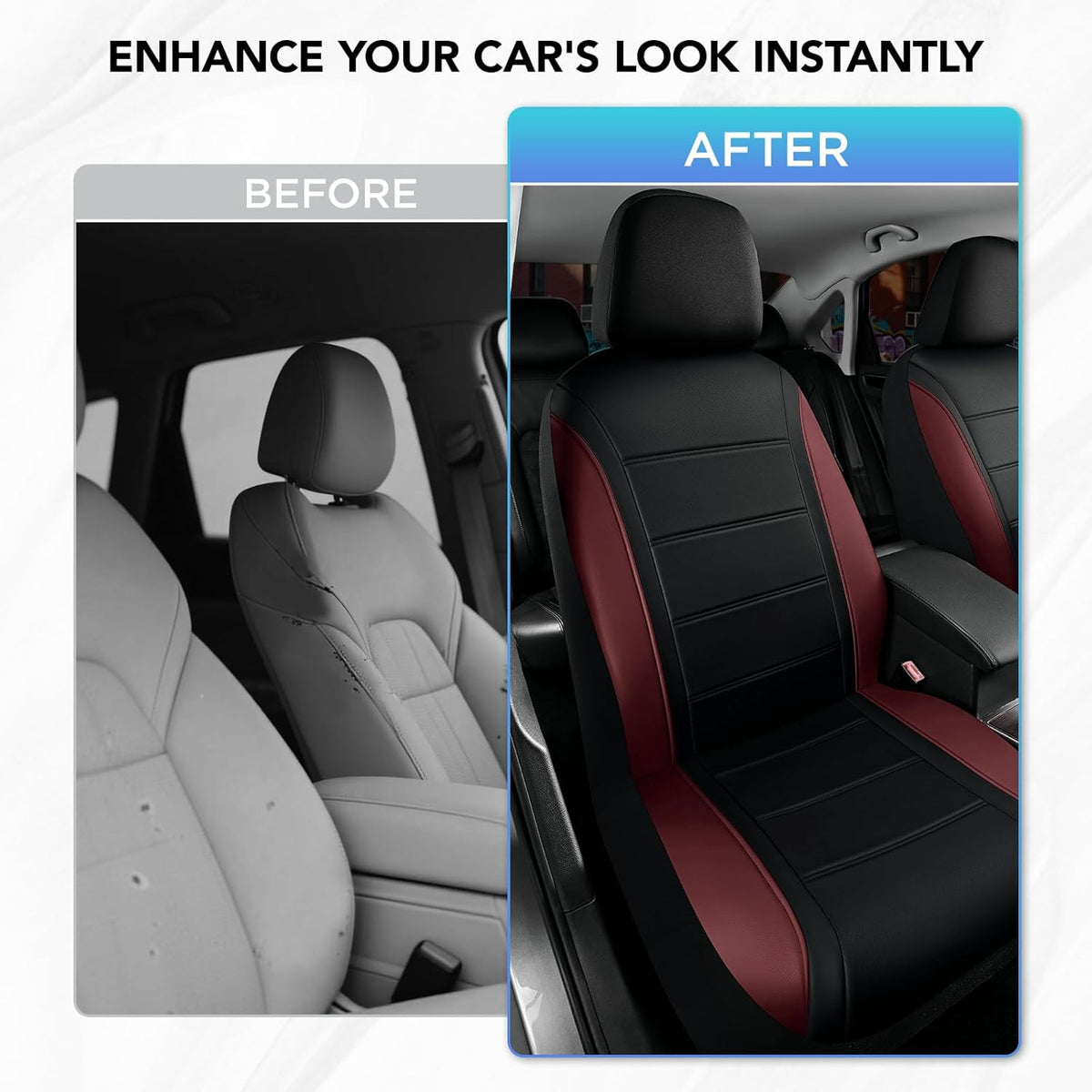 Road Comforts Leather Seat Covers, Breathable Car Seat Covers Full Set for Men,Airbag Compatible, Automotive Seat Covers Set Universal Fit Most Cars,Vans,Truck,SUV