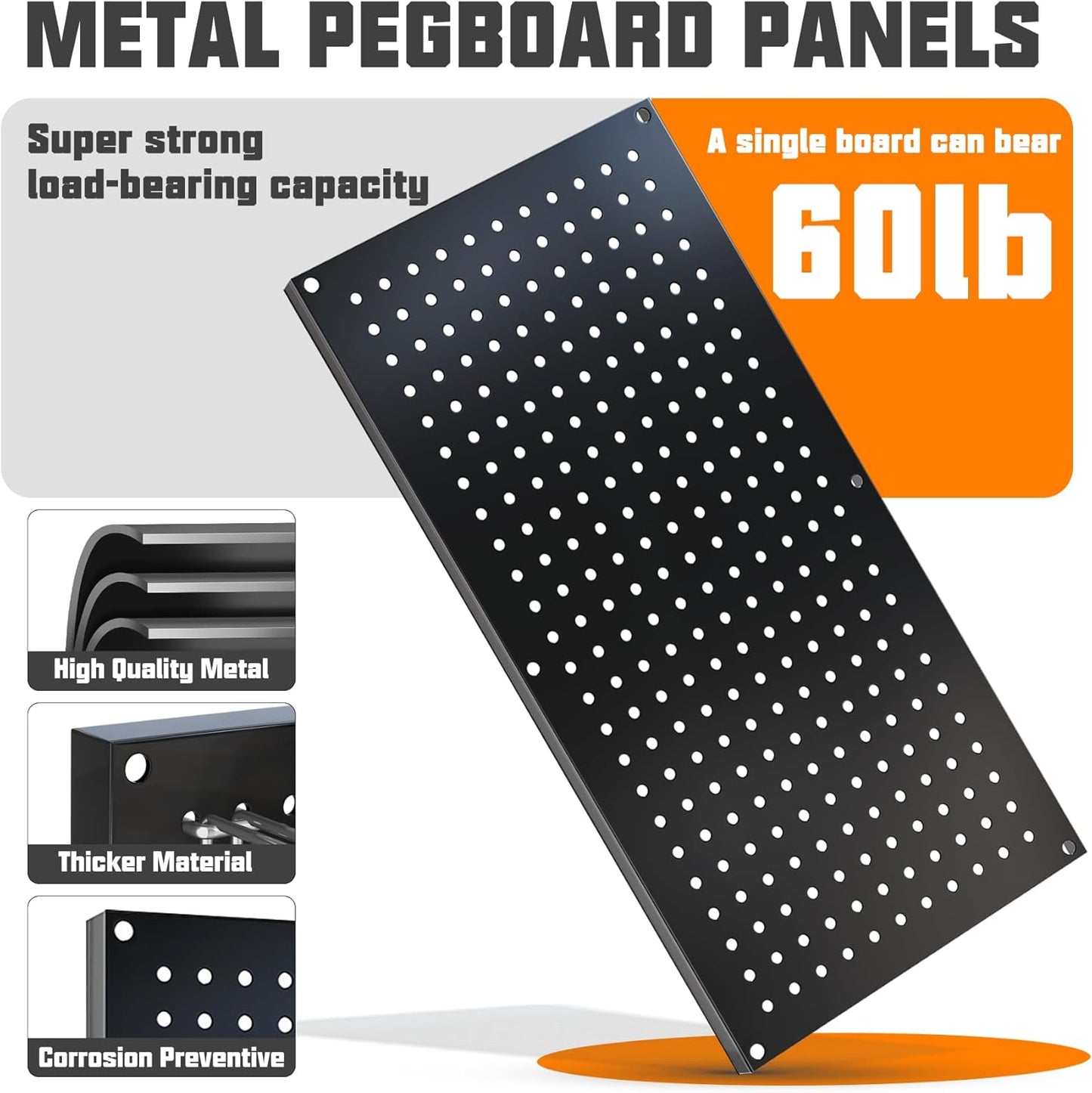 Metal Pegboard Storage System, Garage Wall Organizer, Tool Storage Panels for Workbench (Black, 31.5"x15.75"-4PCS)