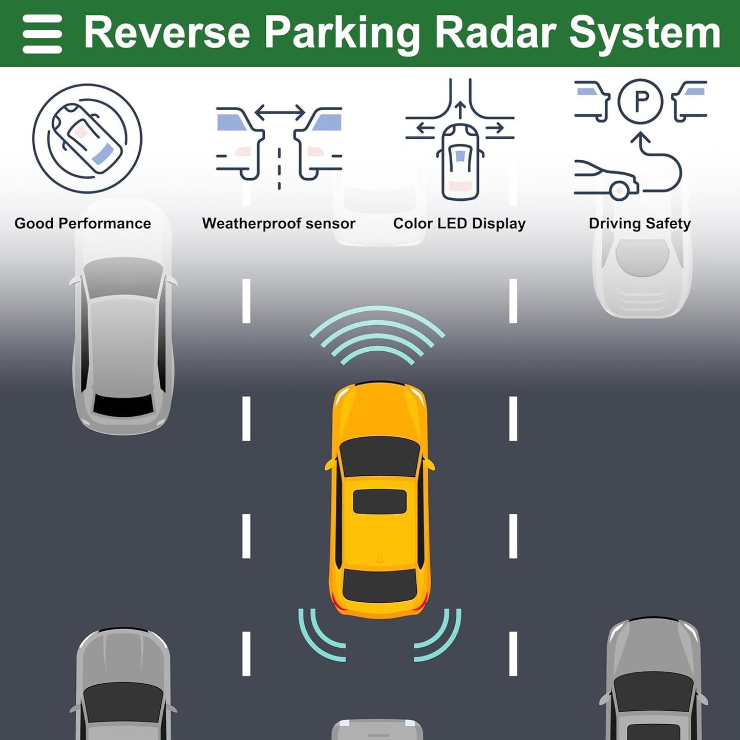 Motoforti Universal Car Auto Vehicle Reverse Backup Radar System Reverse Parking Sensors Alarm Buzzer Reminder Distance Detection White 2 Pcs Parking Sensors