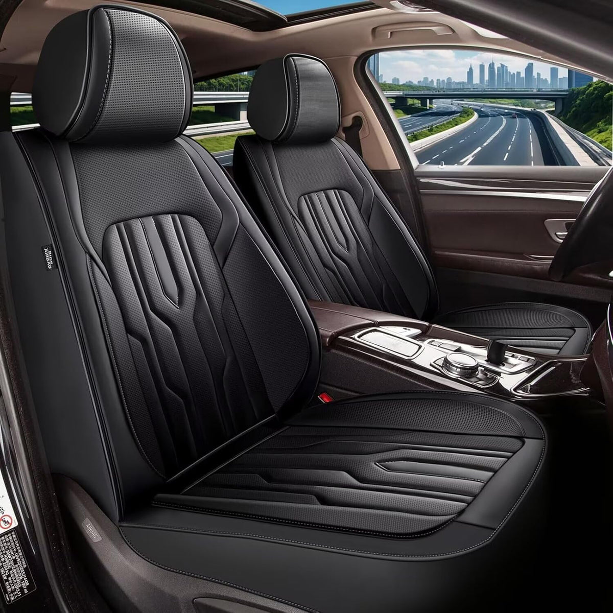 YORKNEIC Fit for Hyundai Kona Seat Covers 2018-2025: Leather Waterproof Car Seat Covers Anti-Slip Protector Full Set (2 Row 5 Seats, Black)