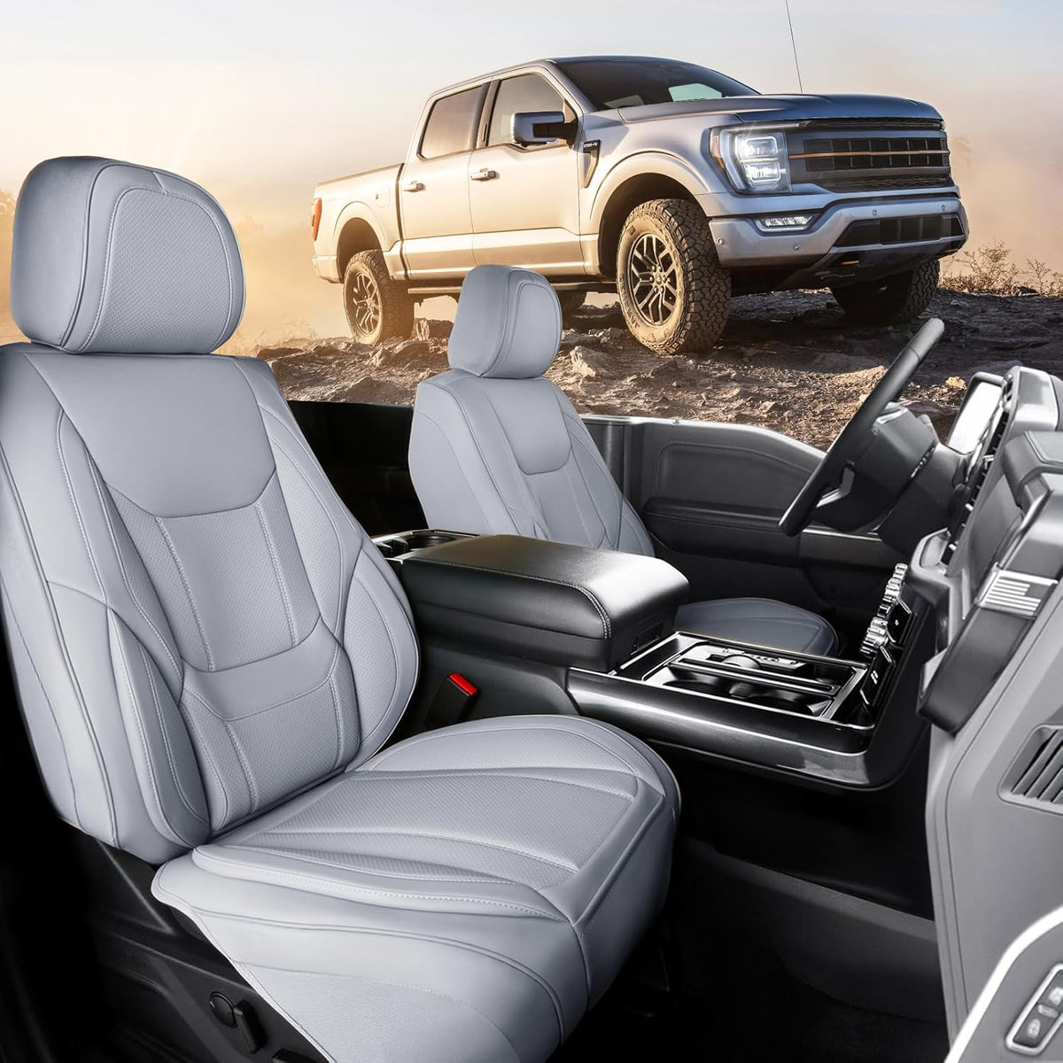 Coverland Custom Car Seat Covers Compatible with 2007-2013 Tundra Regular Cab, CrewMax - Premium Leather Non-Slip Memory Foam Waterproof Protector Front Seat-Gray [See Size Chart-Size A36]