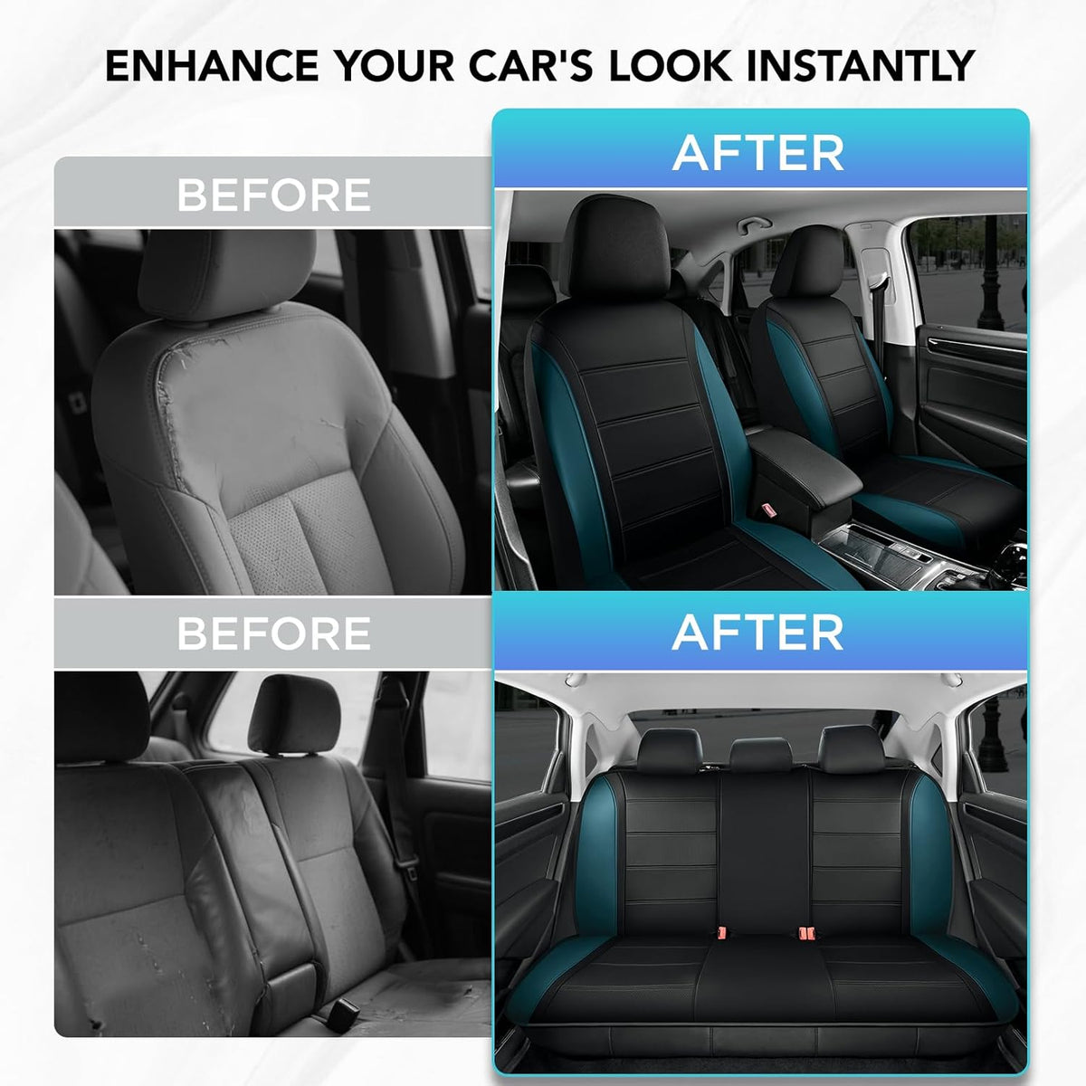 Road Comforts Leather Seat Covers, Breathable Car Seat Covers Full Set for Men,Airbag Compatible, Automotive Seat Covers Set Universal Fit Most Cars,Vans,Truck,SUV