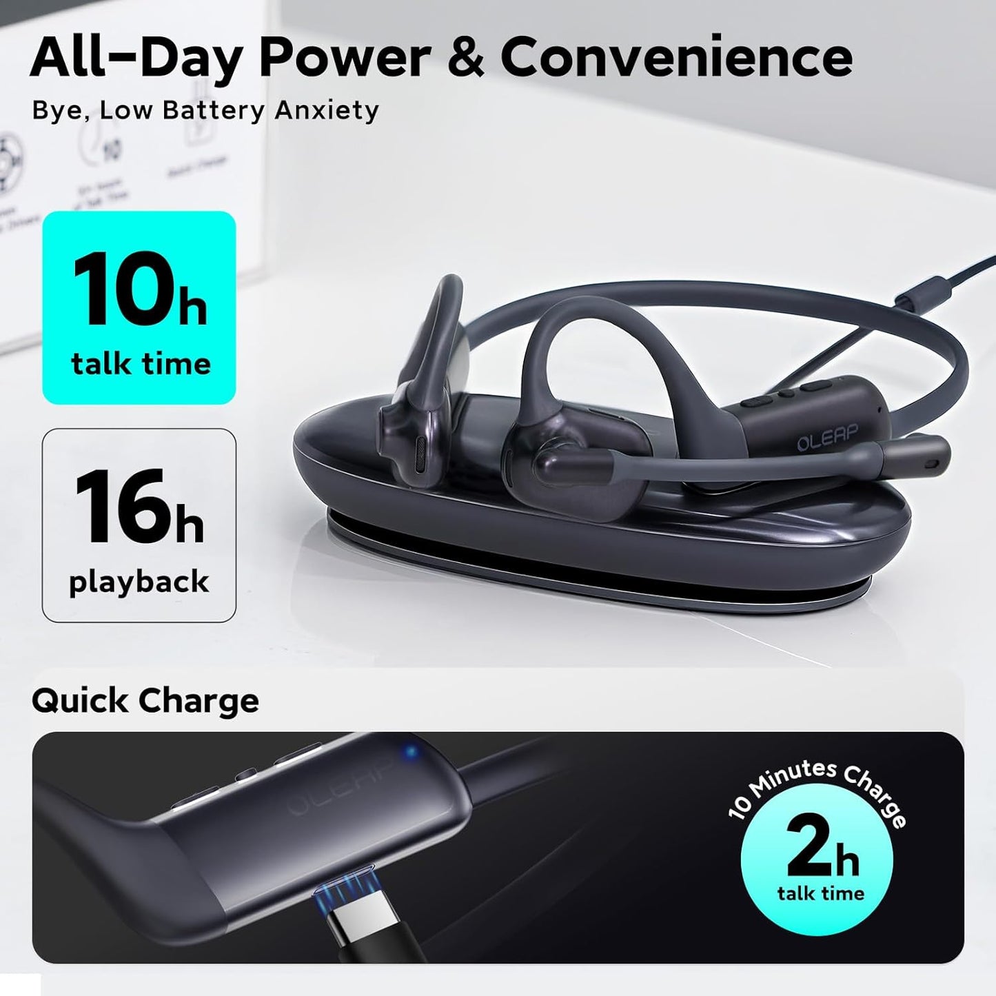 Pilot P200b Pro Bluetooth Wireless Open Ear Noise Cancelling Headphones, 50dB ENC Call Noise Elimination, Computer Headset with Boom Microphone and Mute Button for Work and Calls(No Dongle)