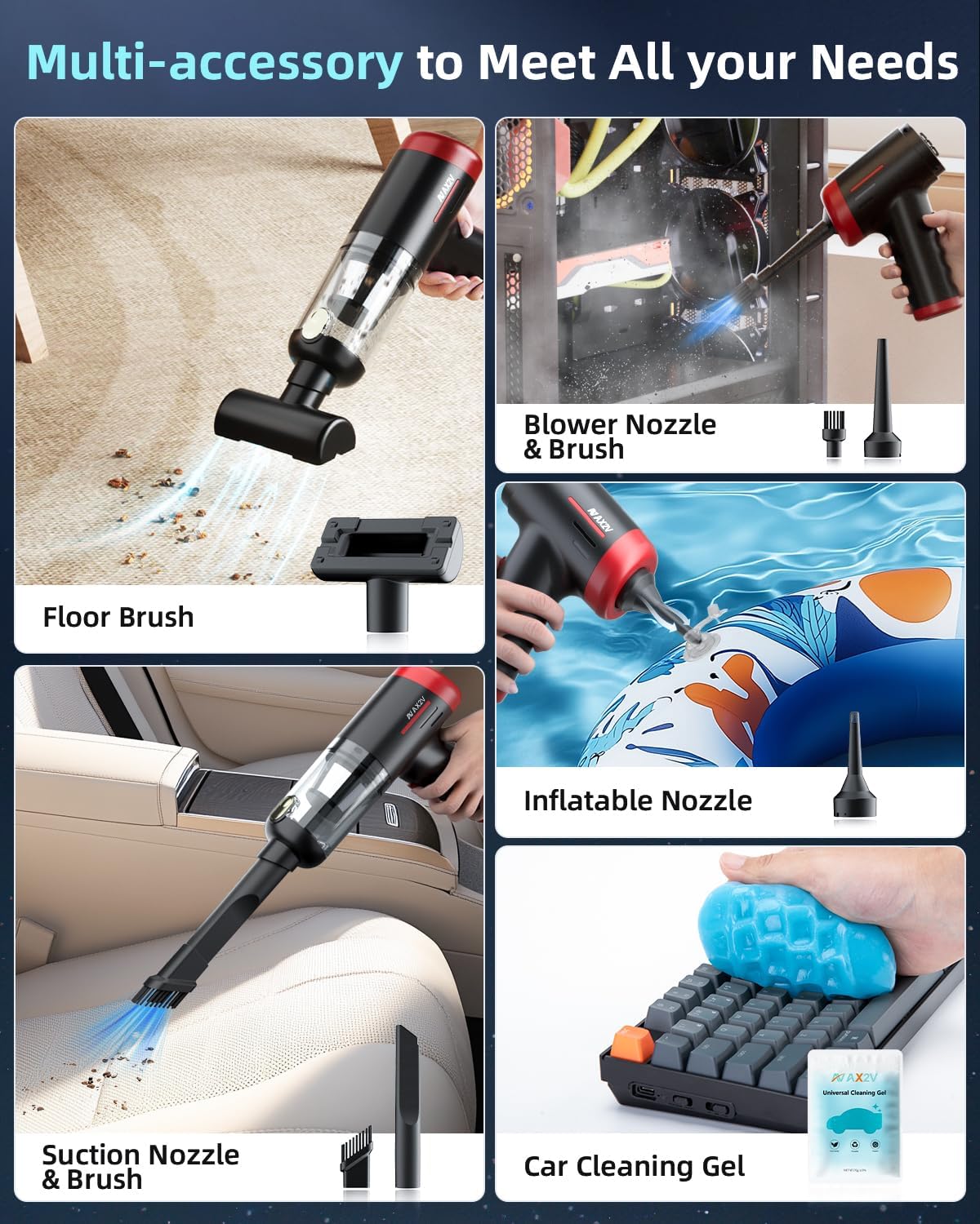 2-in-1 Car Vacuum&Air Duster,80W/16kpa/12KRPM/30 Mins,High Powerful Dust Cleaner Portable Cordless Vacuum Pro,Compressed Air Blower,Lightweight Rechargeable Handheld Mini Vacuum for Car/Home/Office