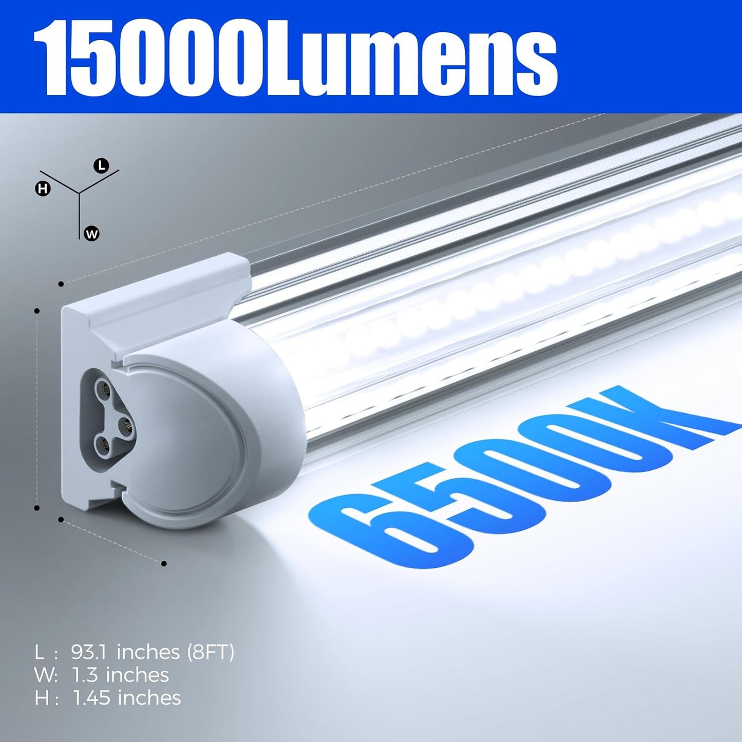 Barrina 8FT LED Shop Light, 100W 15000LM 6500K Super Bright White, Linkable T8 Shop Lighting LED V Shape Led Tube Lights, Ceiling Lights Fixtures for Garage, Workshop, ETL Listed, 10 Pack